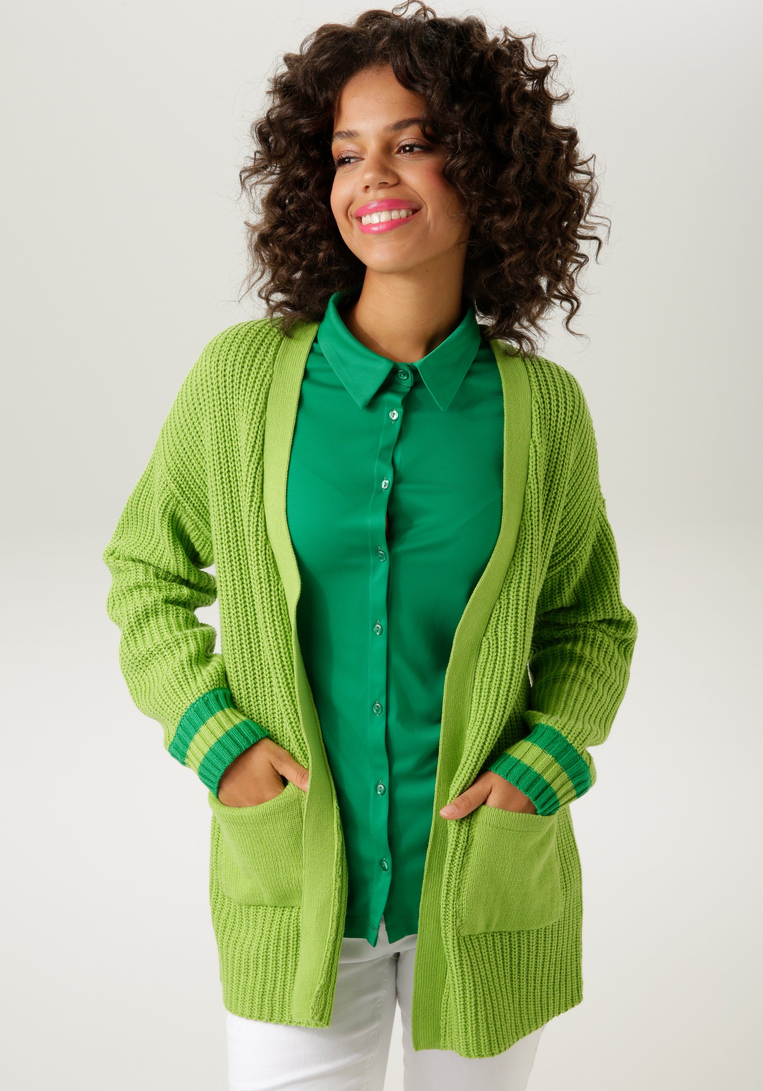 Aniston CASUAL Strickjacke mit gestreiften Ärmelbündchen günstig online kaufen