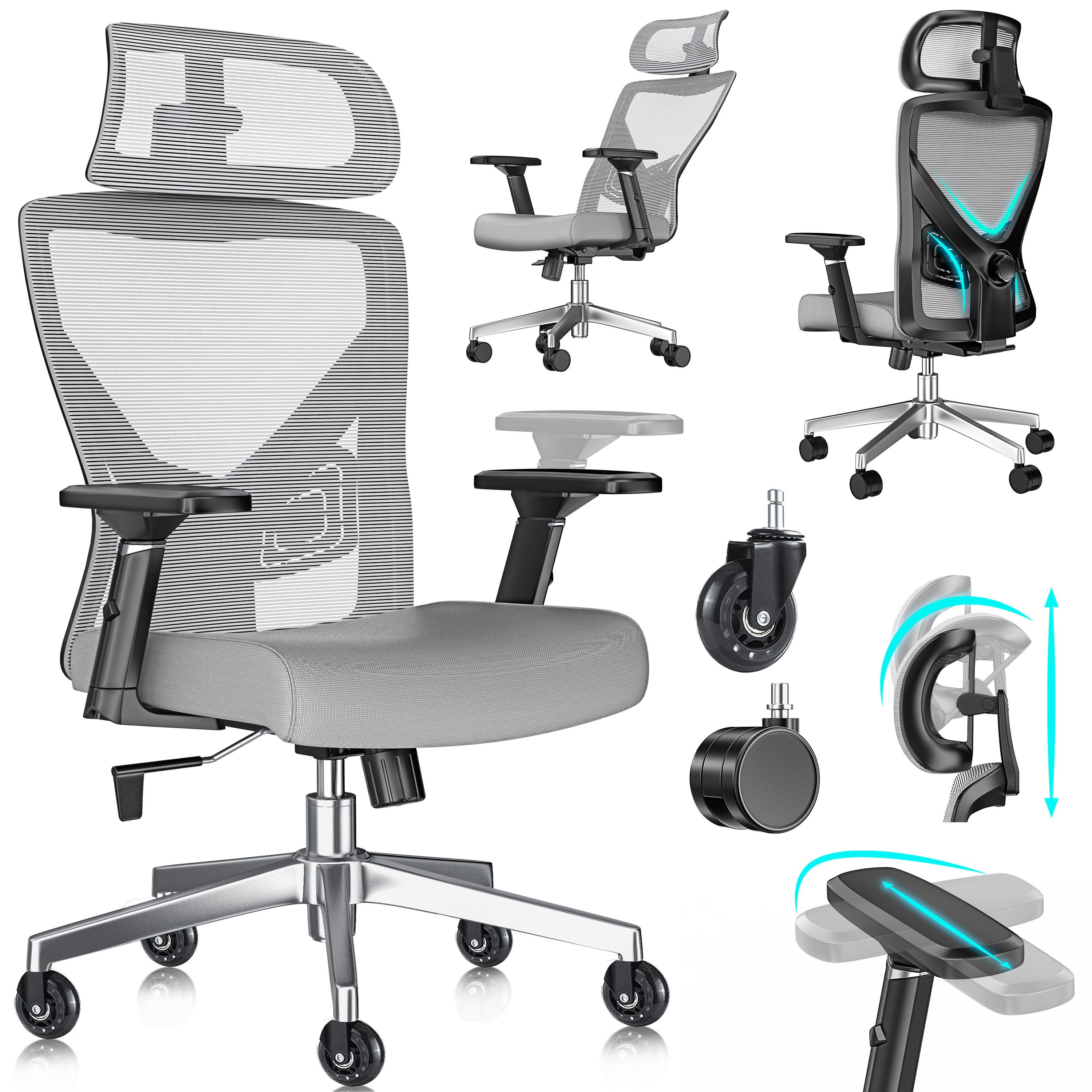 KESSER Schreibtischstuhl, mit verstellbaren Armlehnen Drehstuhl Schreibtischstuhl ergonomisch