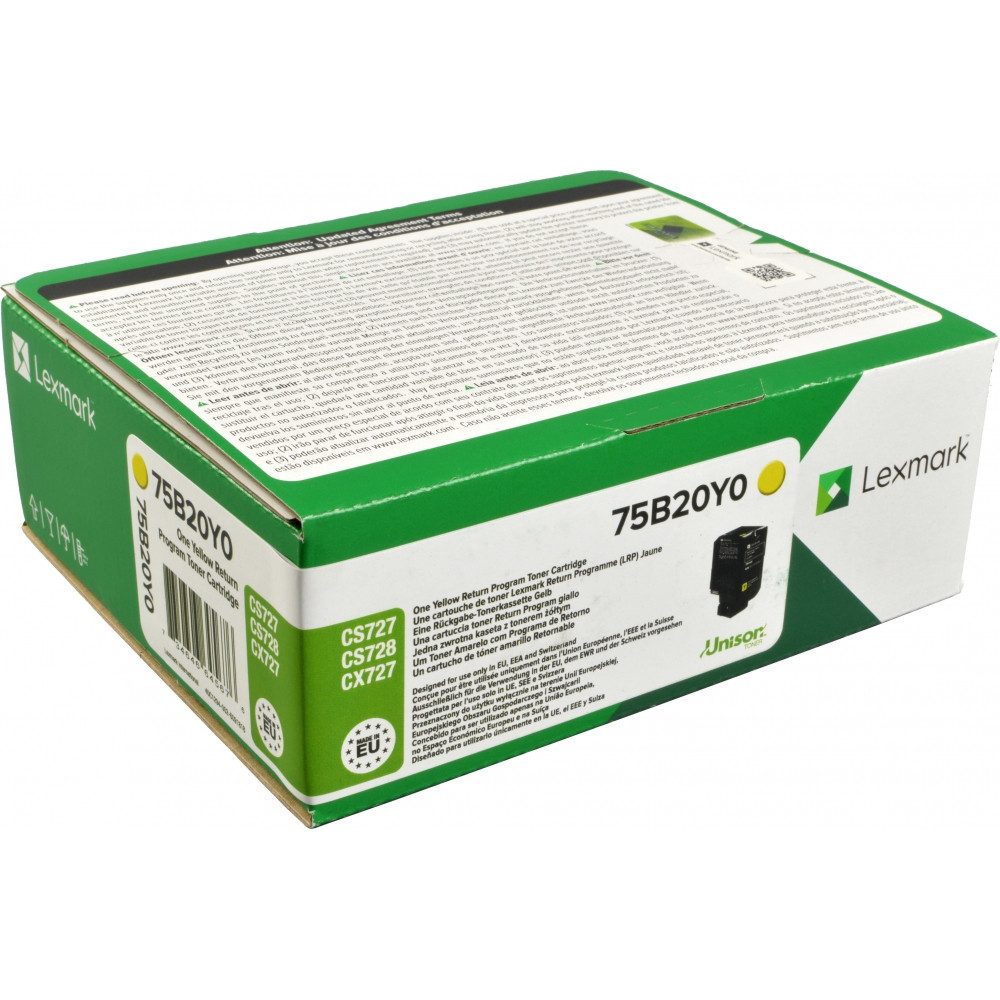 Lexmark Tonerpatrone Lexmark 75B20Y0 Toner Gelb für Drucker, (Rückgabe Toner)