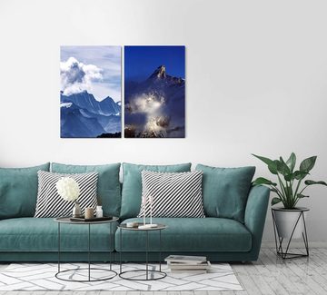 Sinus Art Leinwandbild 2 Bilder je 60x90cm Berge Wolken Berggipfel Erhaben Gigantisch Majestätisch Stille