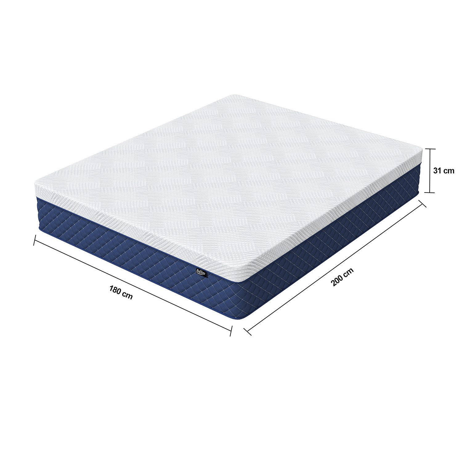 Taschenfederkernmatratze mit Comfort Memory-Schaum Schicht, H3 Höhe 31cm, 7-Zonen, 180x200cm, Bednew, 31 cm hoch, Einseitig verwendbar,101Nächte Probeschlafen, Kühlungs-Schlaf