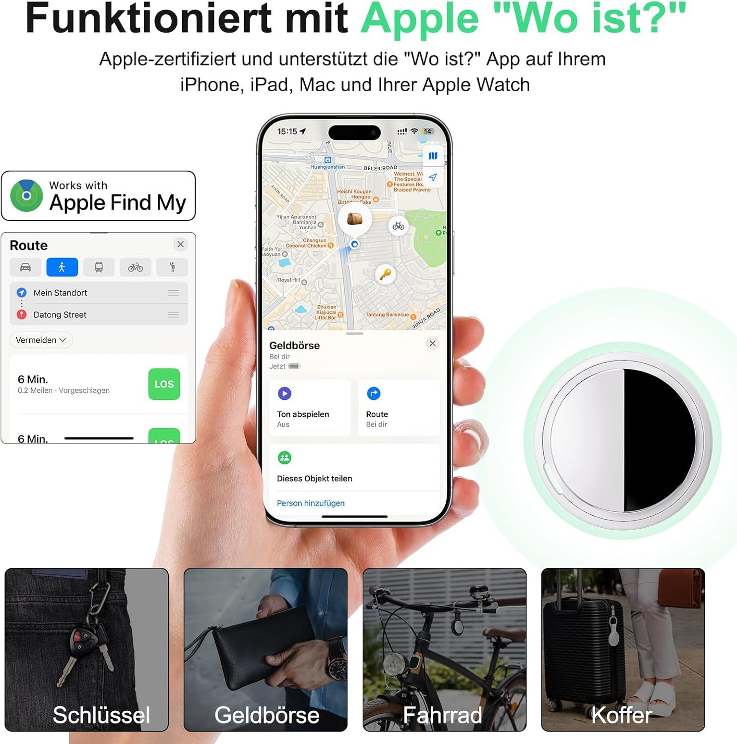 Athlix Smart Air Tracker Tag 4er-Pack kompatibel mit Apple Wo ist? (nur iOS) GPS-Tracker (Verlustwarnung, Ortung, Direkt in Apple „Wo ist?“ App)