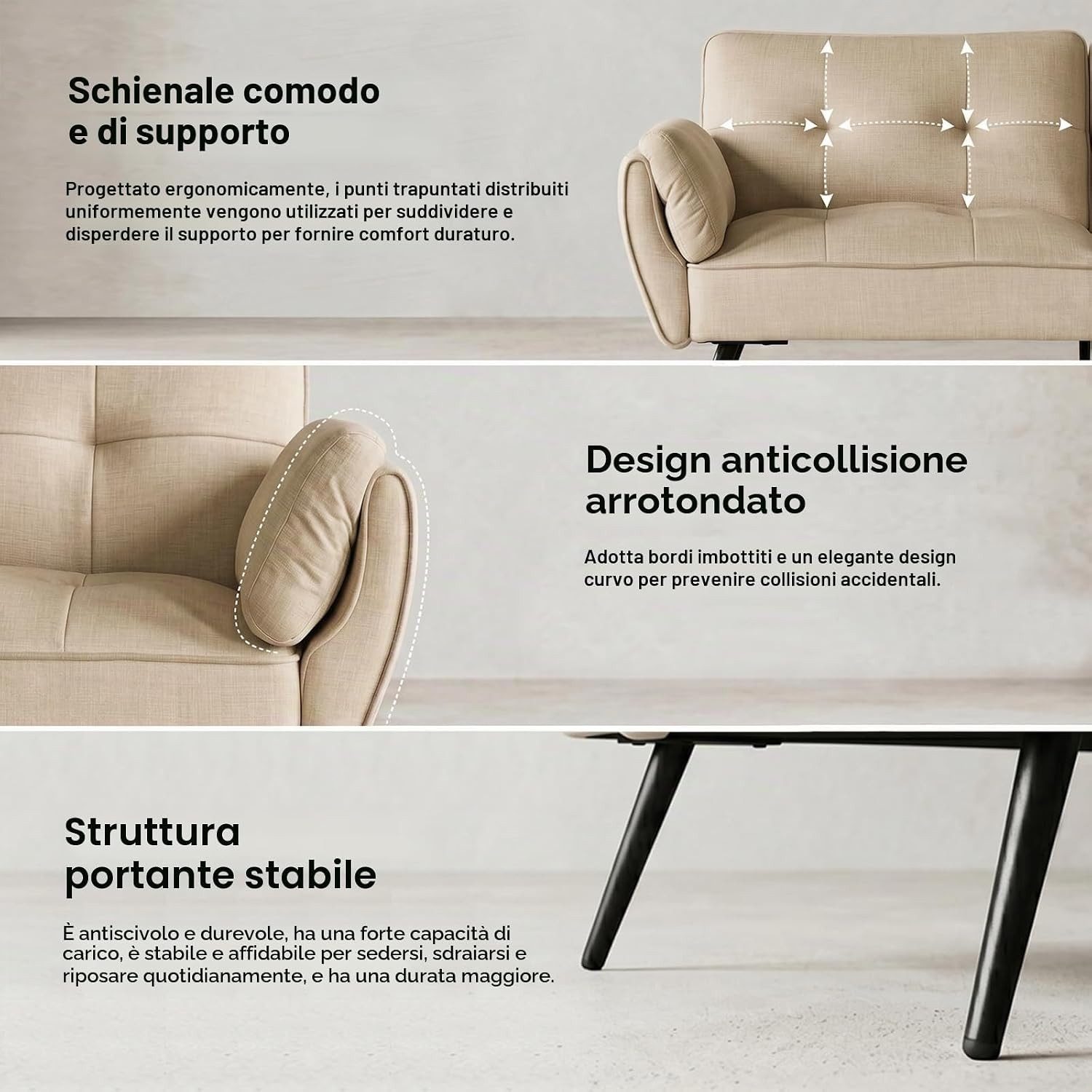 Jiexi Sofa Schlafsofa Länge inklusive Armlehnen 170/180/190cm Verstellbare – Bild 3 von 5