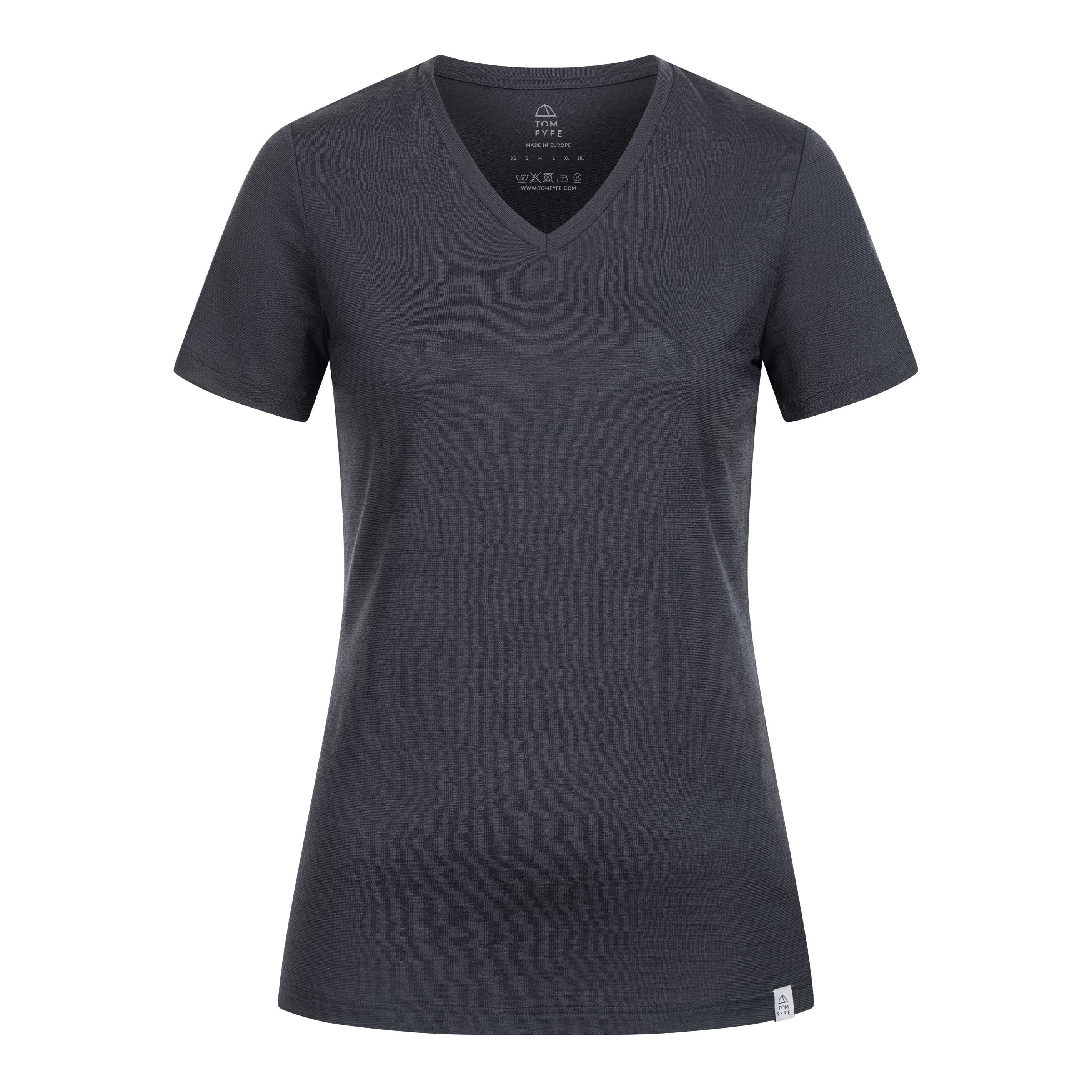 Tom Fyfe T-Shirt TOM FYFE Merino T-Shirt V-Ausschnitt Damen Anthrazit / S