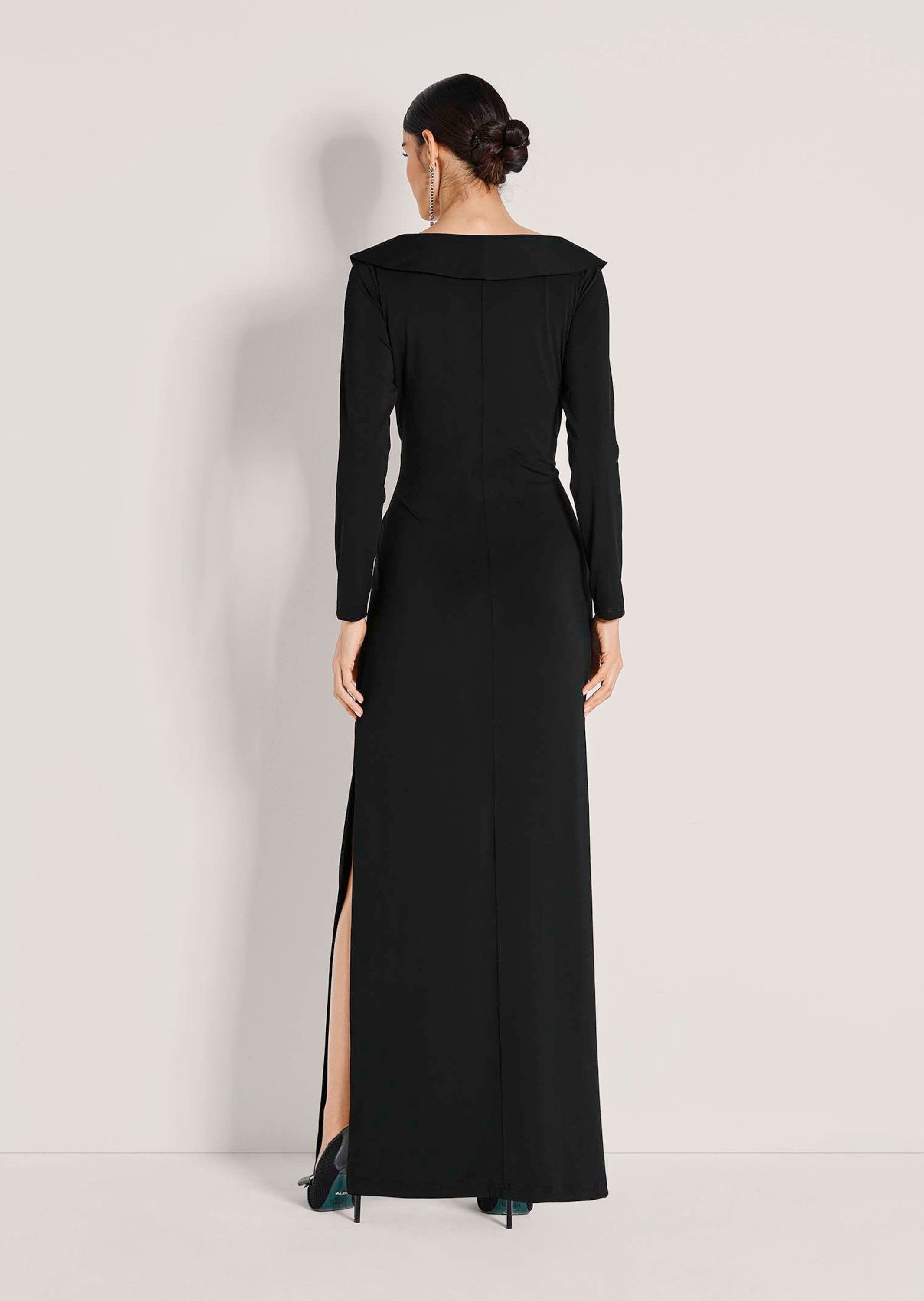 MADELEINE Maxikleid Elegantes Stretchkleid in Wickel-Optik Maxikleid mit V-Ausschnitt, Knöchellänge, Schlitz und Langarm