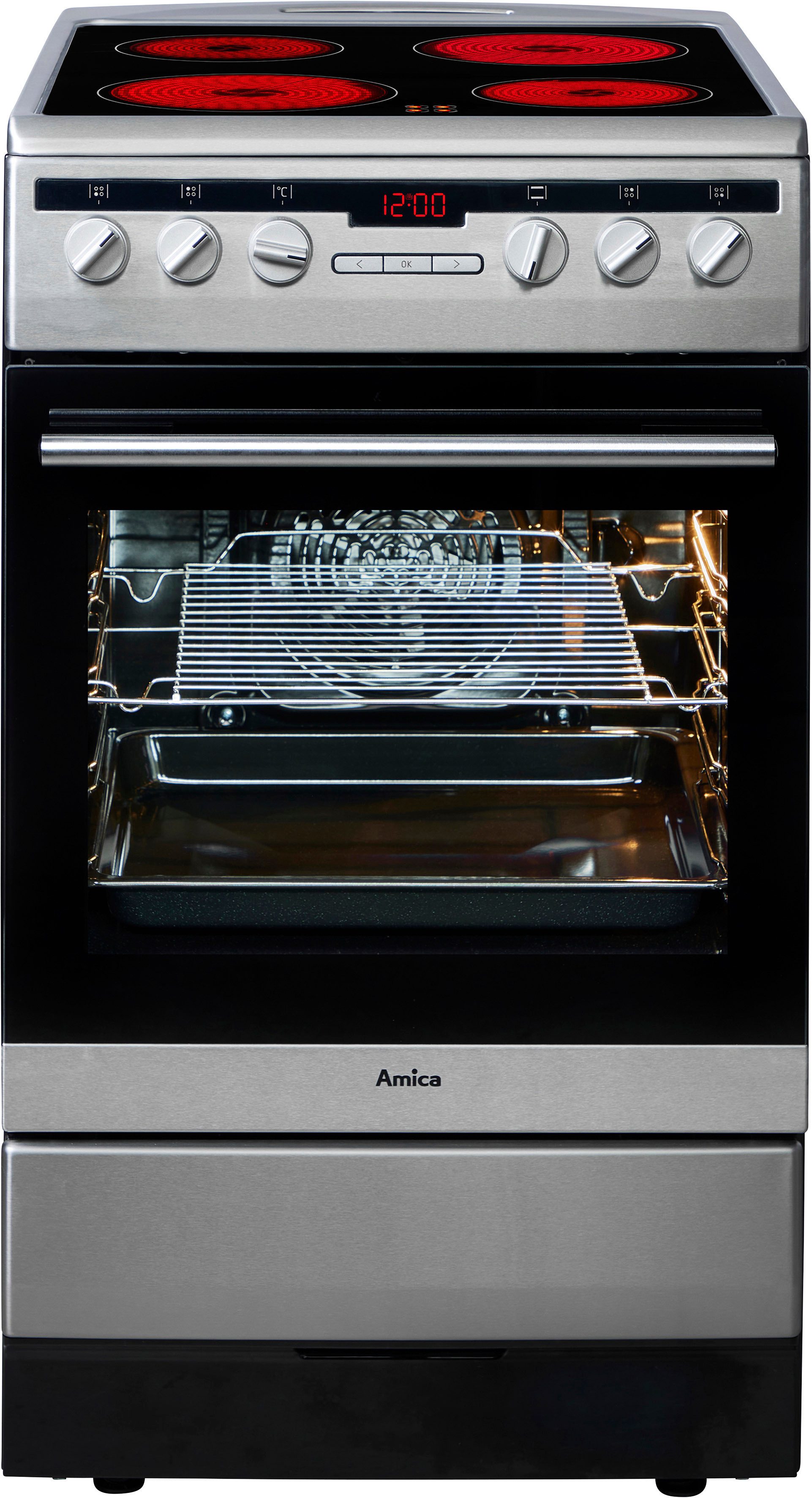 Amica Elektro-Standherd SHC 11579/1 E, mit Teleskopauszug nachrüstbar, Kompakter Kochkomfort für den täglichen Küchenalltag