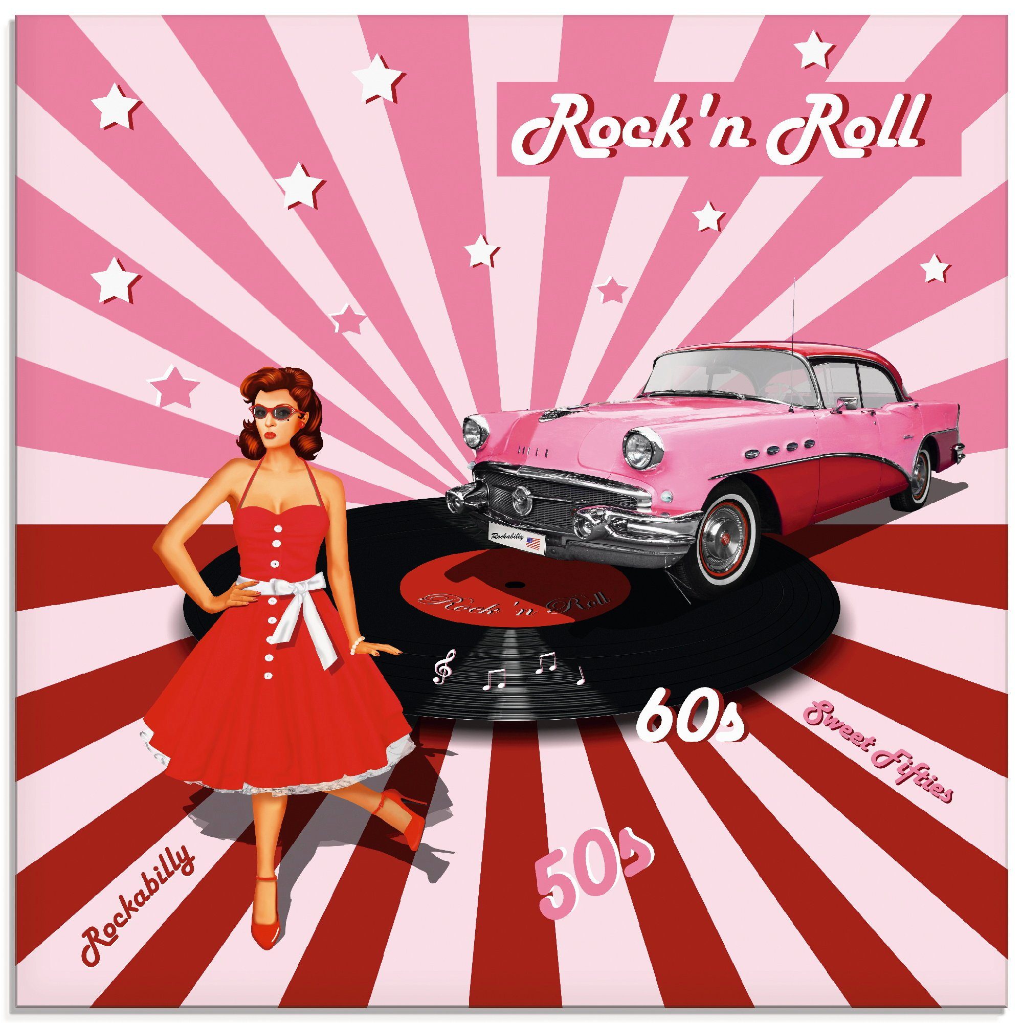 Artland Glasbild Rock'n Roll die 50er Jahre, Auto (1 St), in verschiedenen Größen