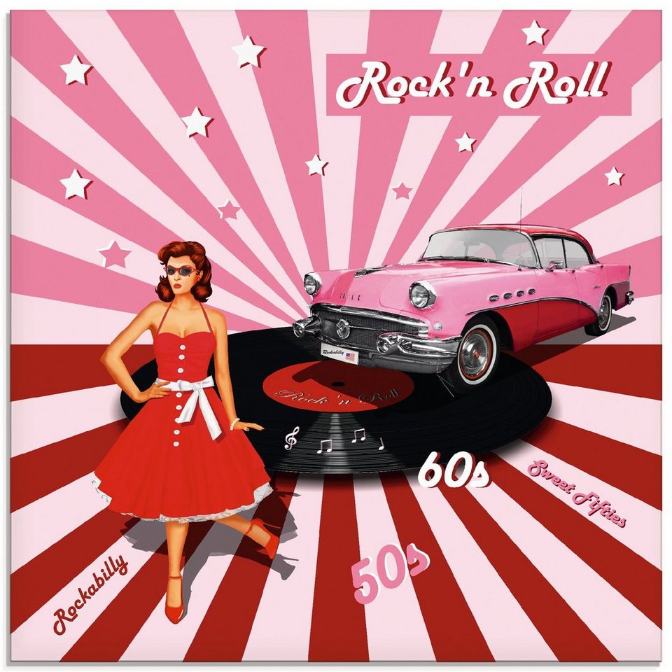 Artland Glasbild Rock'n Roll die 50er Jahre, Auto (1 St), in verschiedenen  Größen