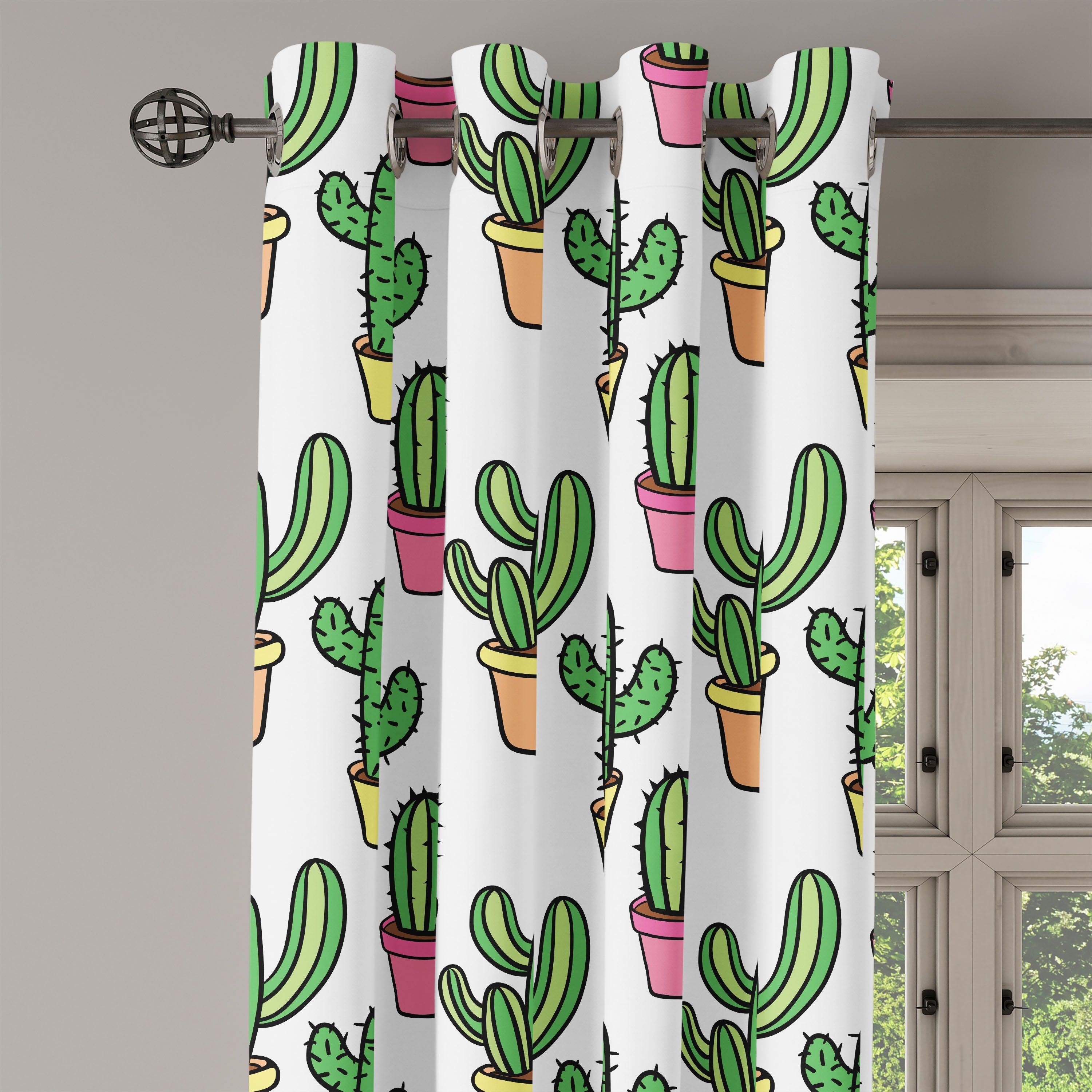 Kaktus Cartoon für Blumen Abakuhaus, Dekorative Wohnzimmer, 2-Panel-Fenstervorhänge Gardine Schlafzimmer