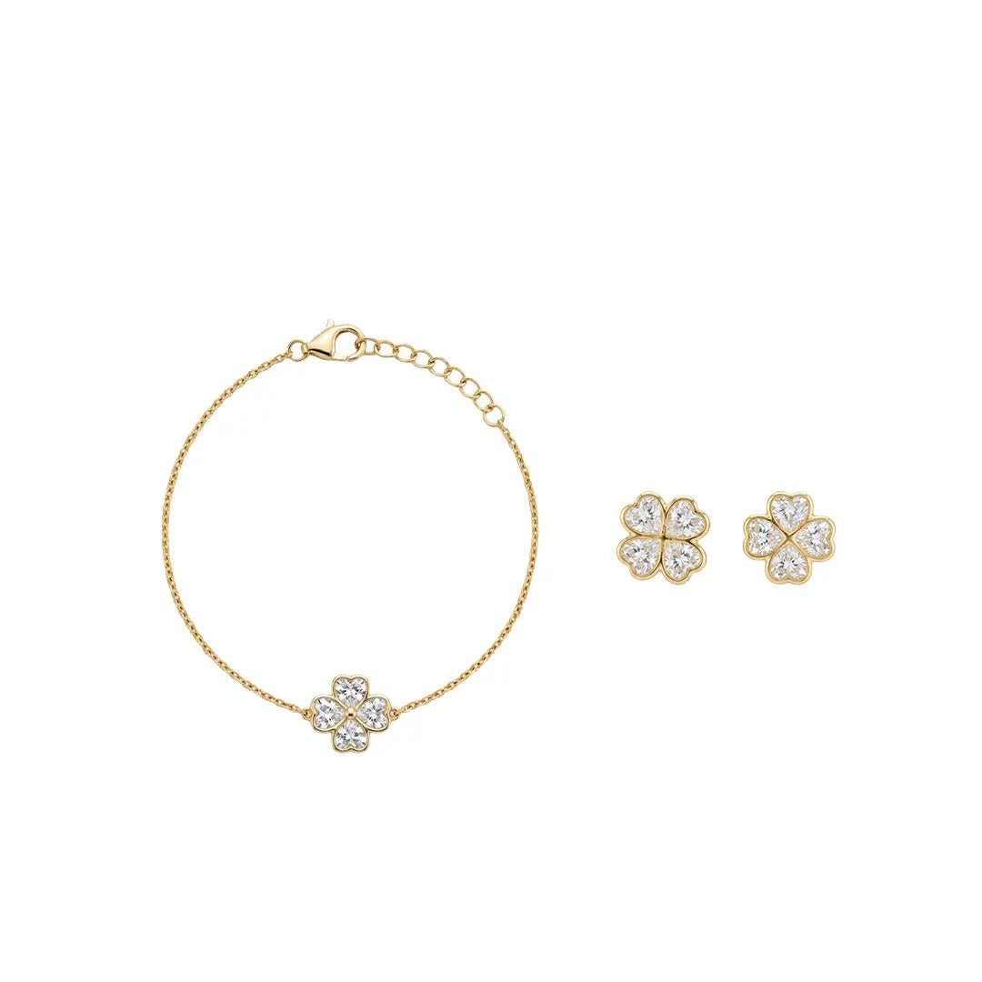 Suzan Gold Schmuckset Florelle – Vergoldetes 925 Silber Armband & Ohrstecker Blume mit, Zeitloses Design, vielseitig kombinierbar, ideal als Geschenk
