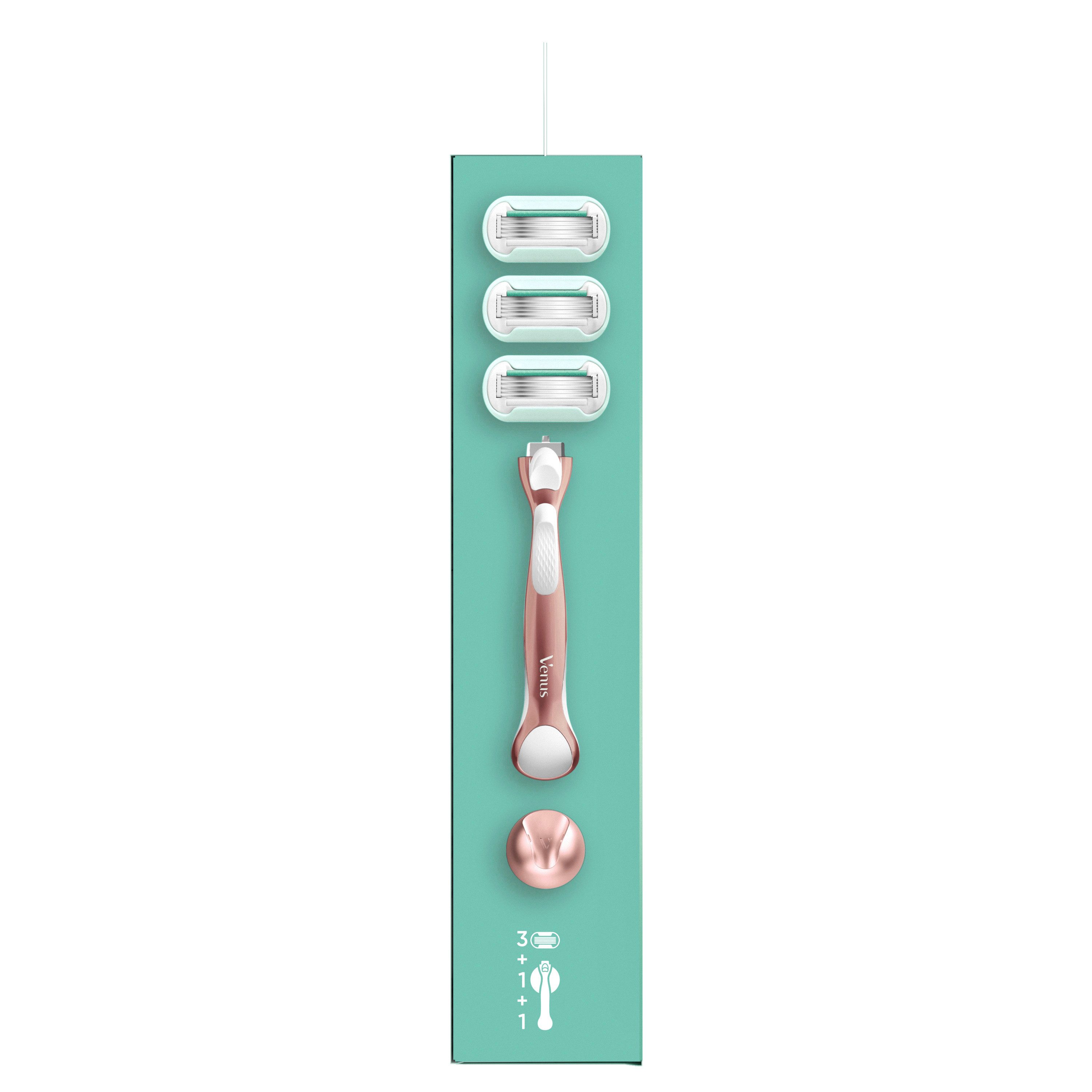 Gillette Venus Nassrasierer Smooth Sensitive + 3 Ersatzklingen + Duschhalterung - Roségold – Bild 4 von 5