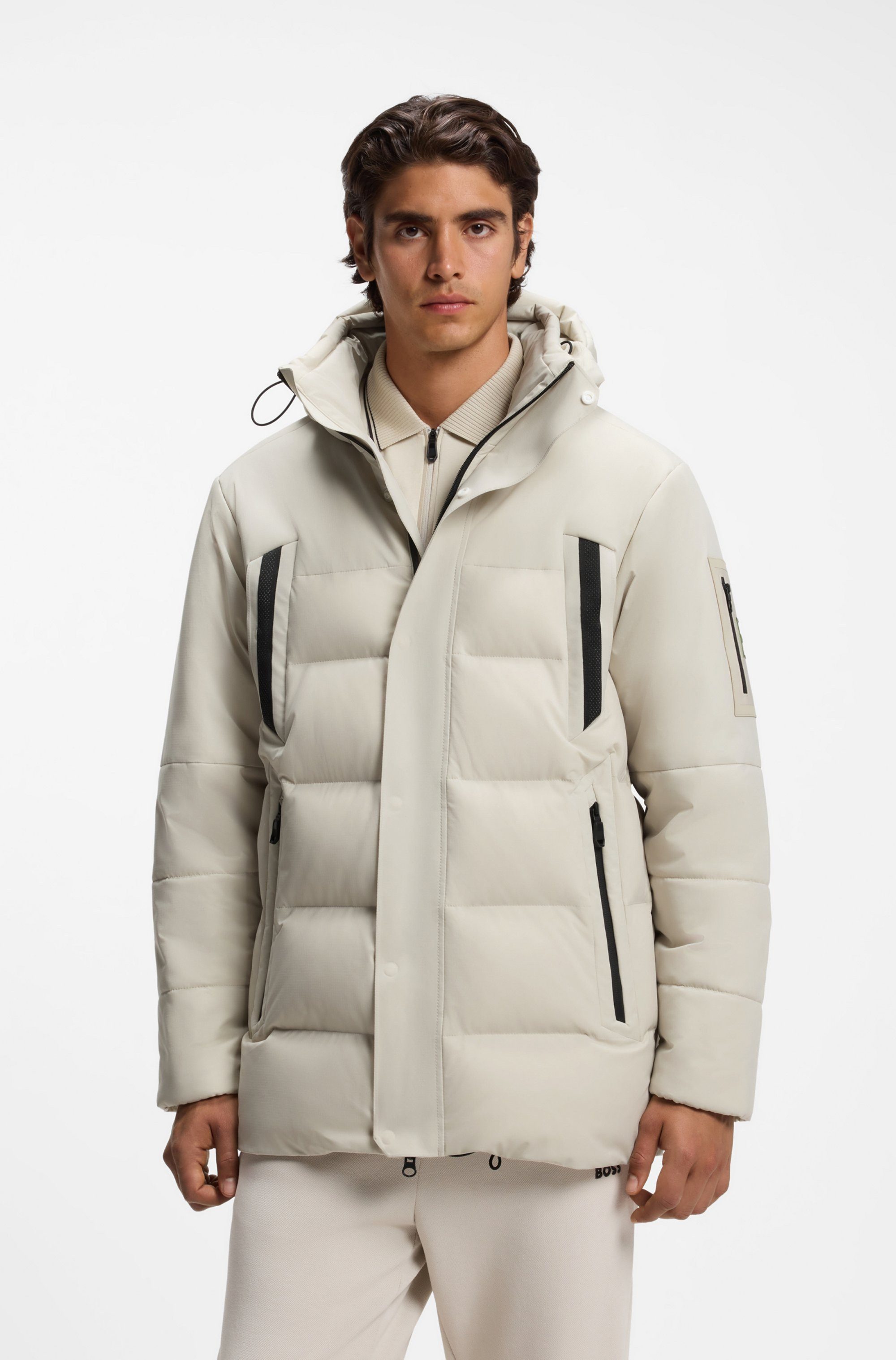 BOSS GREEN Parka Stehkragen, Regular, abnehmbare Kapuze atmungsaktiv funktional Parka
