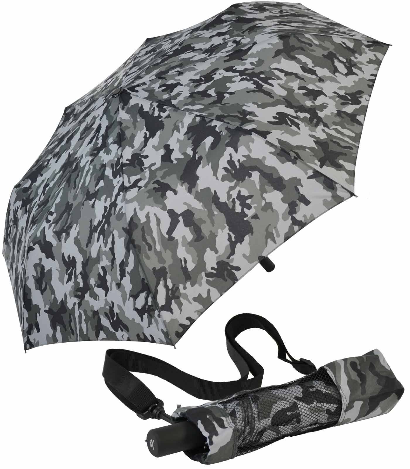 iX-brella Stockregenschirm XXL Trekking-Schirm mit farblich passender Umhängetasche - Camouflage, sehr-groß stone