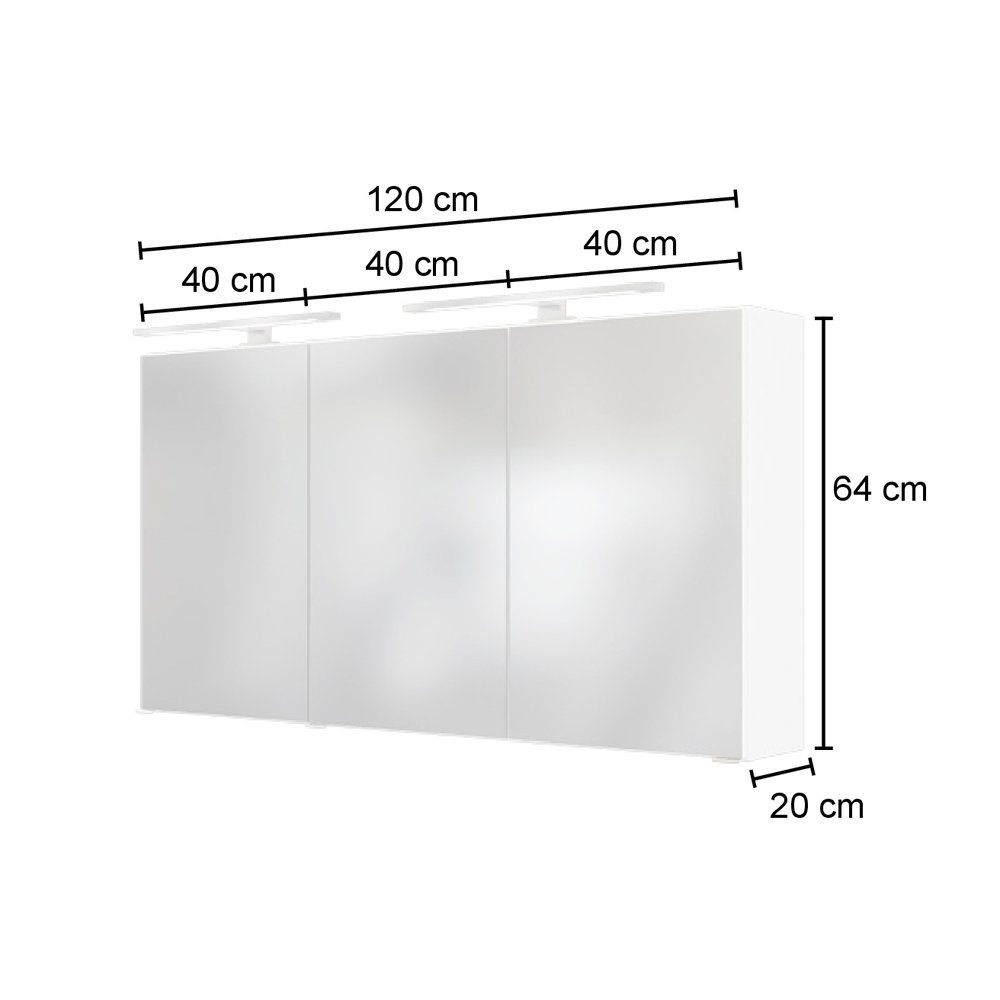 LED-Aufbauleuchte, Lomadox in 120cm mit ca. 3D- Spiegelschrank graphit 120/64-69/20 B/H/T APIA-03 cm
