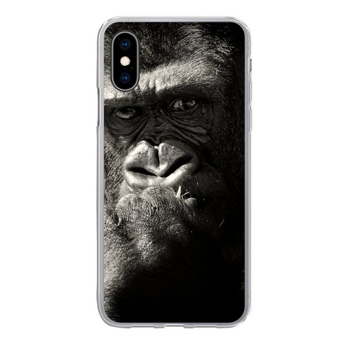 MuchoWow Handyhülle Tierprofil Gorilla in schwarz und weiß Handyhülle Apple iPhone X/10 Smartphone-Bumper Print Handy