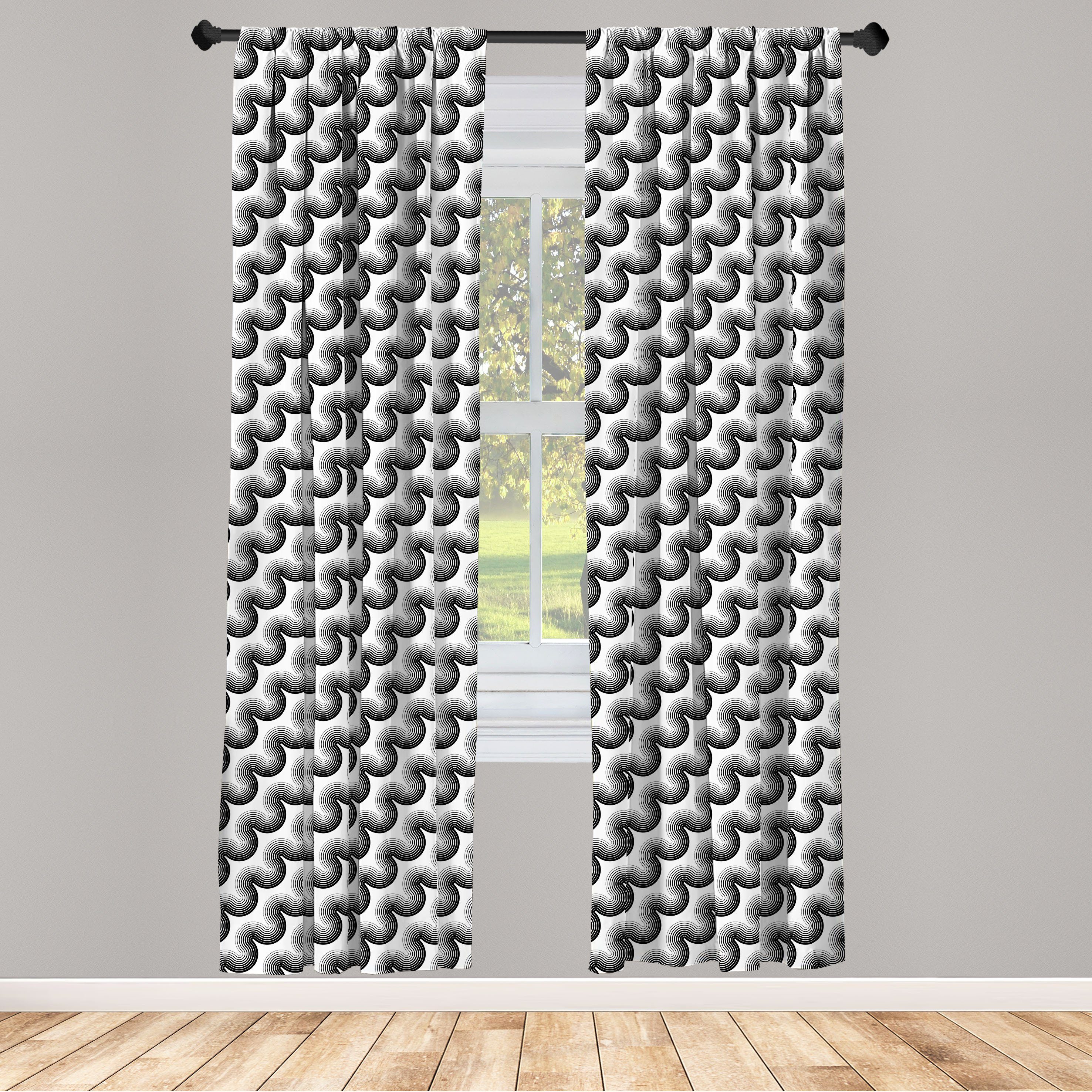 Gardine Vorhang für Wohnzimmer Schlafzimmer Dekor, Abakuhaus, Microfaser, Schwarz und weiß gewellte Streifen