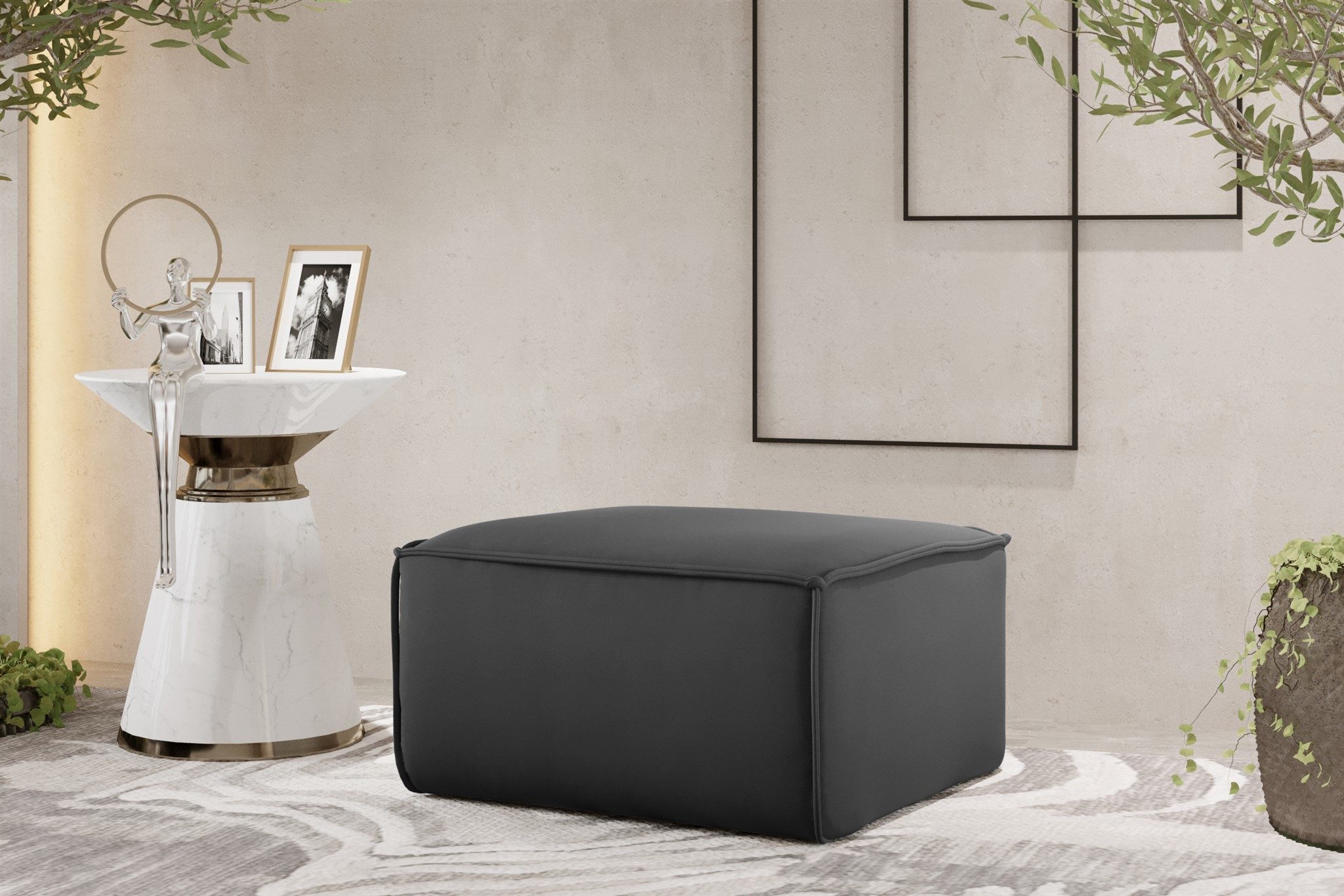 Fun Möbel Polsterhocker Designerhocker CELES PREMIUM (85x85x40 cm oder 65x65x40 cm), in 2 Größen und 2 verschiedenen Stoffen