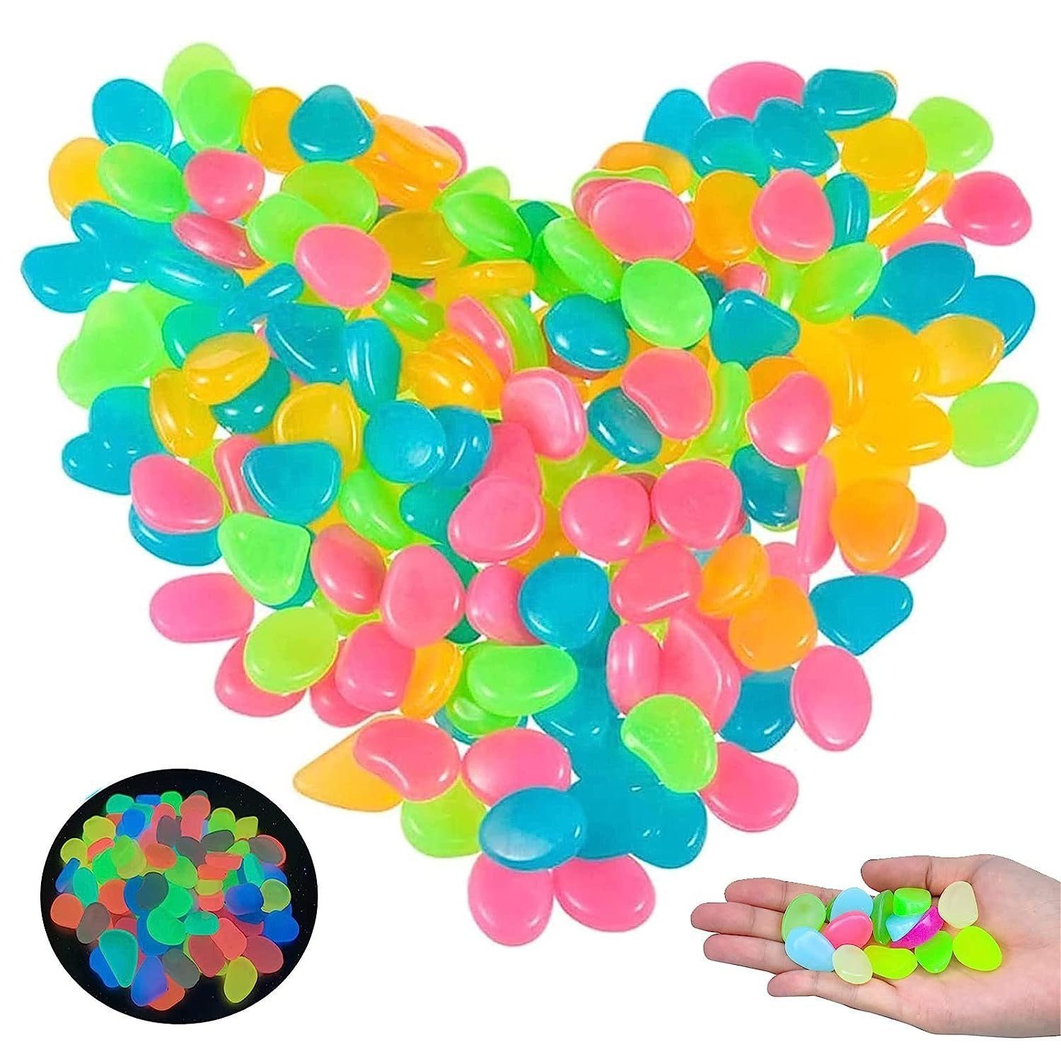 FOUORTUNATE-BEE Dekosteine 200x Leuchtsteine Nachtleuchtend für Garten & Aquarium, (200-St), Fluoreszierende Dekosteine für Teich, Weg & Außenbereich