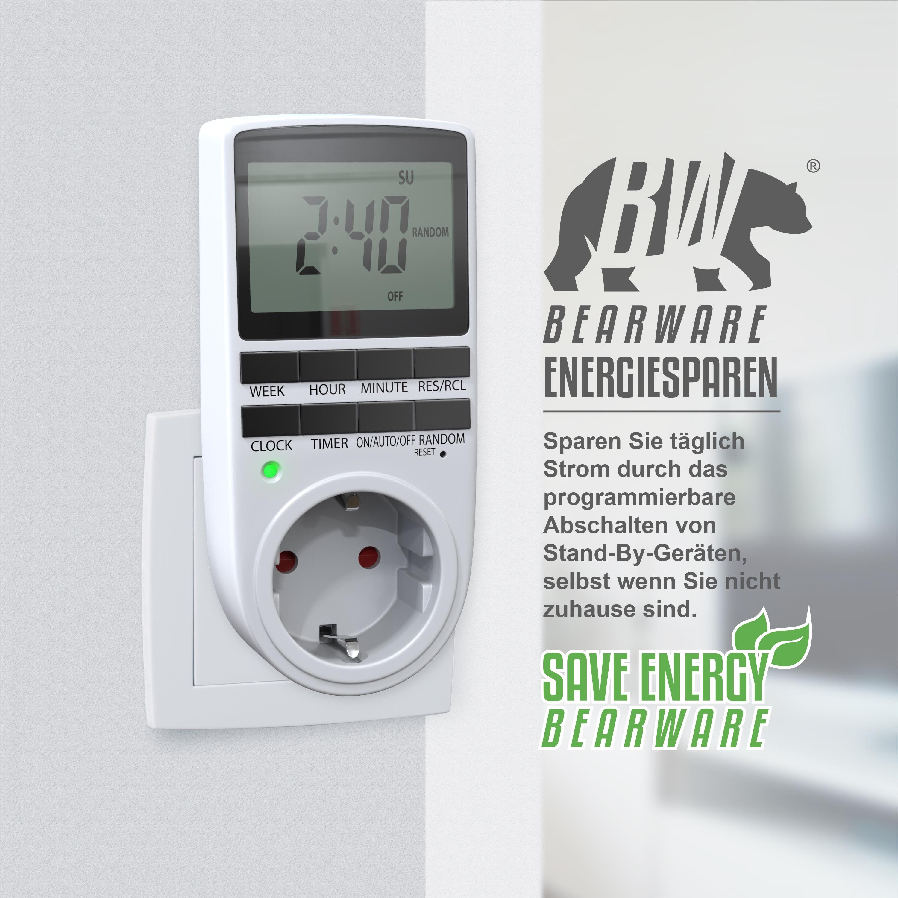 BEARWARE Zeitschaltuhr für Growbox, Grow Lampe, Growzelt, digital, 1-St., Zeitschaltuhr LCD-Display / 3680W / 10 konfigurierbare Programme