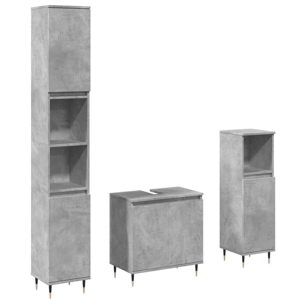 vidaXL Badezimmer-Set 3-tlg. Badmöbel-Set Betongrau Holzwerkstoff, (1-St) günstig online kaufen
