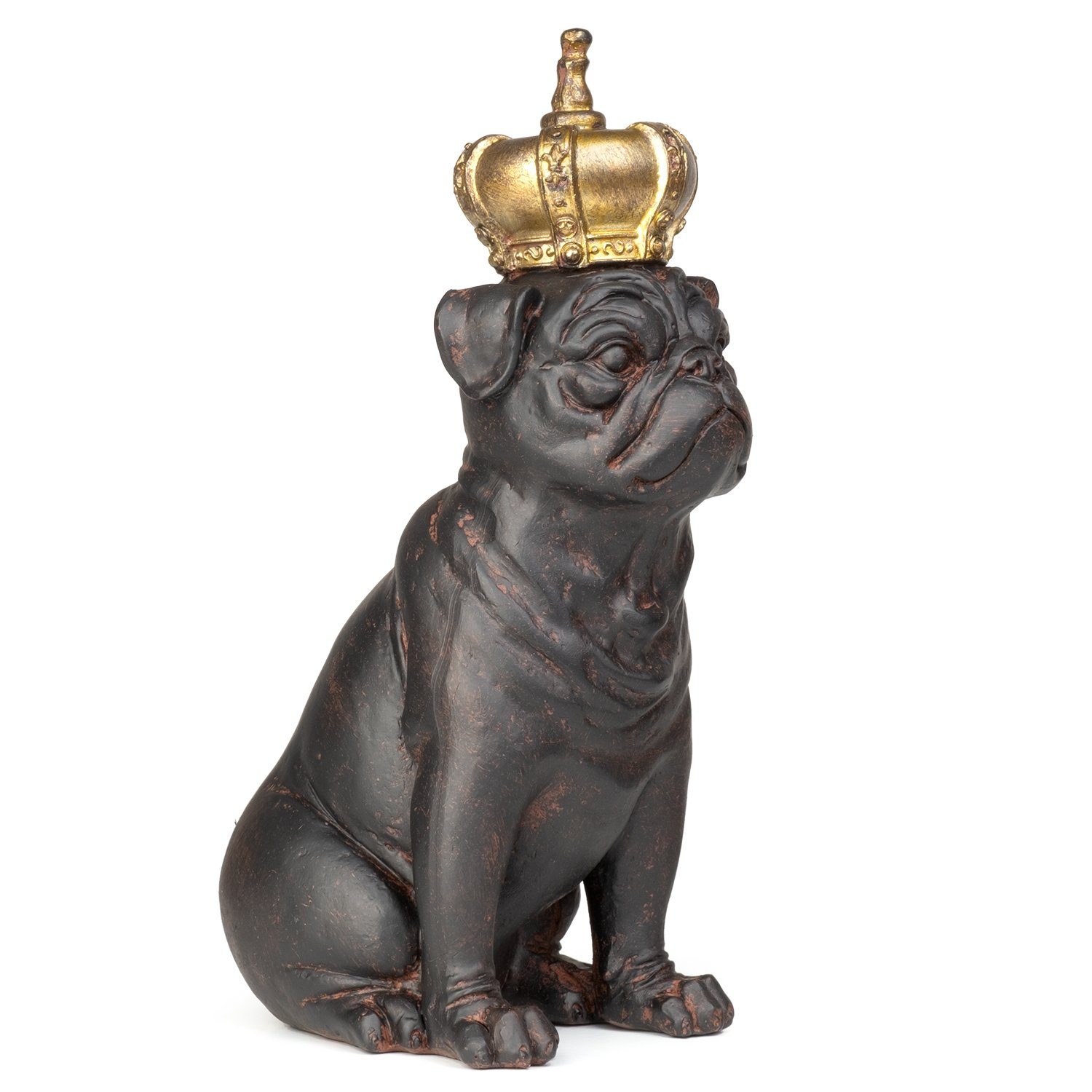 Moritz Dekofigur Deko-Figur Mops Dekoration Dekoelement sitz Polyresin Polyresin, aus Figuren Krone aus Hunde-König Dekofigur mit