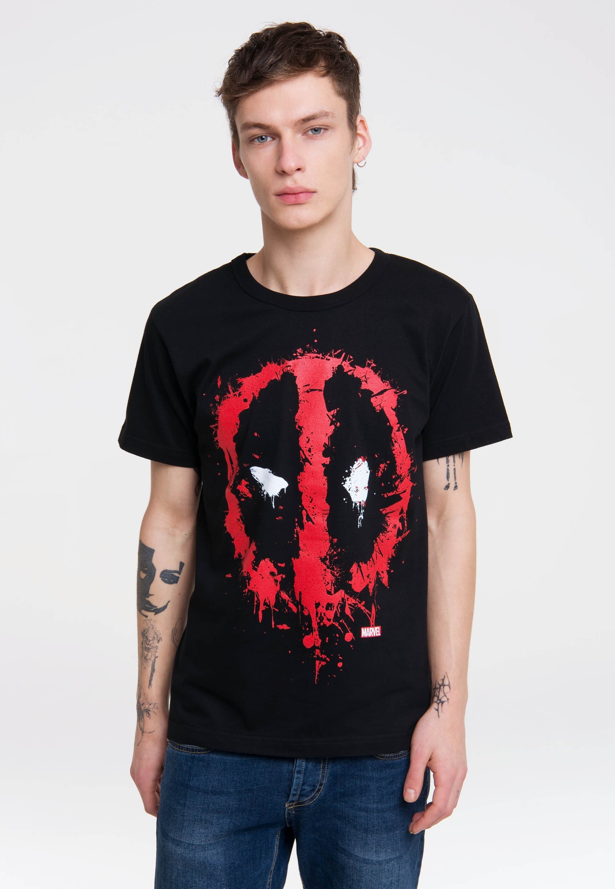 Print T-Shirt Marvel coolem Face Deadpool mit LOGOSHIRT