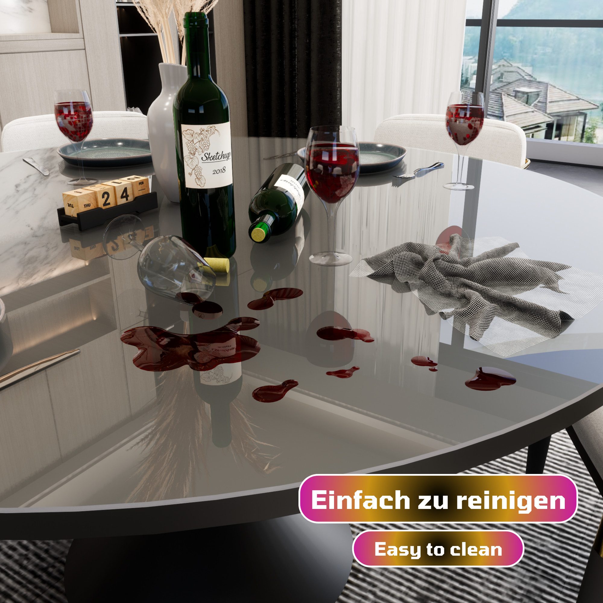 Blade Tischdecke Tischfolie Rund Transparente Glasklar 2 mm abgeschrägte Kante (Einzelartikel, Einzeln erhältlich), Kratzfest, geruchlos, REACH-konform, individuell zuschneidbar