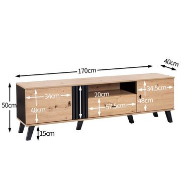 HAUSS SPLOE TV-Schrank 172cm mit Schubladen, Vielfältige Aufbewahrungsfunktionen, Natur und schwarz