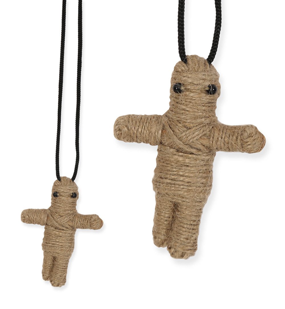 Fries Kostüm Halloween Karneval Halskette Voodoo Puppe aus Jute 7,5 cm Hoch, Voodoo Halskette