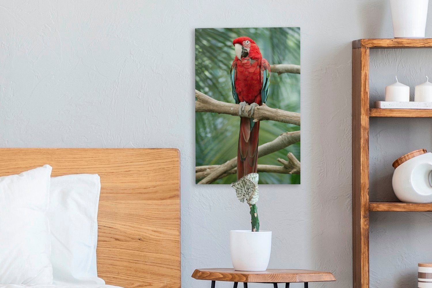 OneMillionCanvasses® Leinwandbild Kuba-Papagei auf einem Leinwandbild 20x30 cm bespannt fertig St), Zackenaufhänger, Gemälde, inkl. Ast (1 sitzend