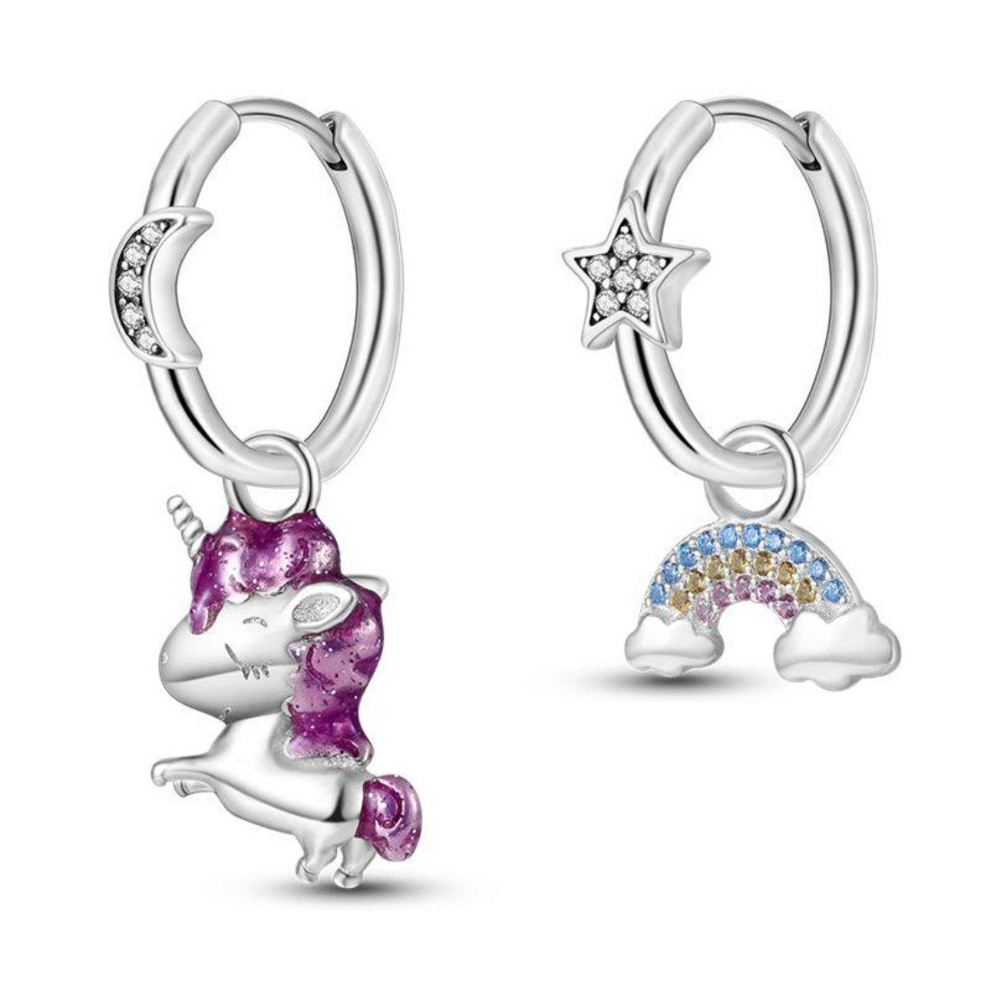 ELLAWIL Paar Creolen Ohrcreolen Ohrschmuck Mädchen Hoop Mond & Sterne, Einhorn & Regenbogen (GESCHENKIDEE), inklusive Geschenkschachtel