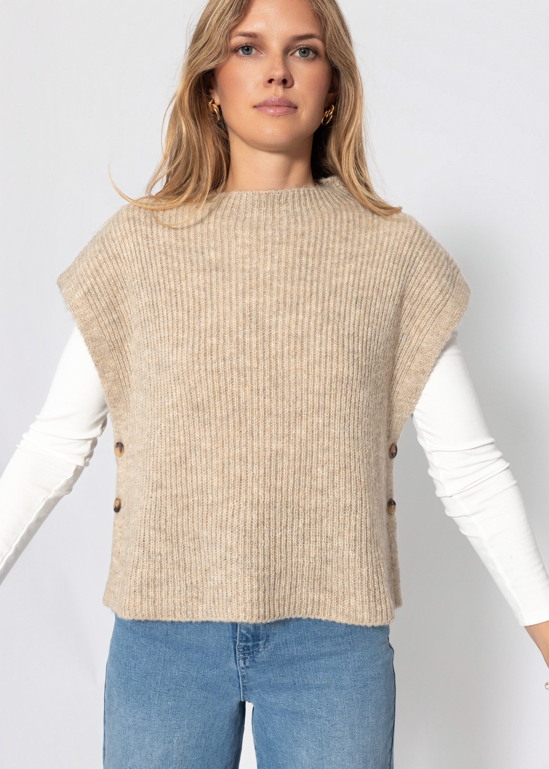 SASSYCLASSY Pullunder Strickpullunder mit Seitlichenknöpfen für Damen Locker geschnittener Damenweste aus Rippstrick in Taupe