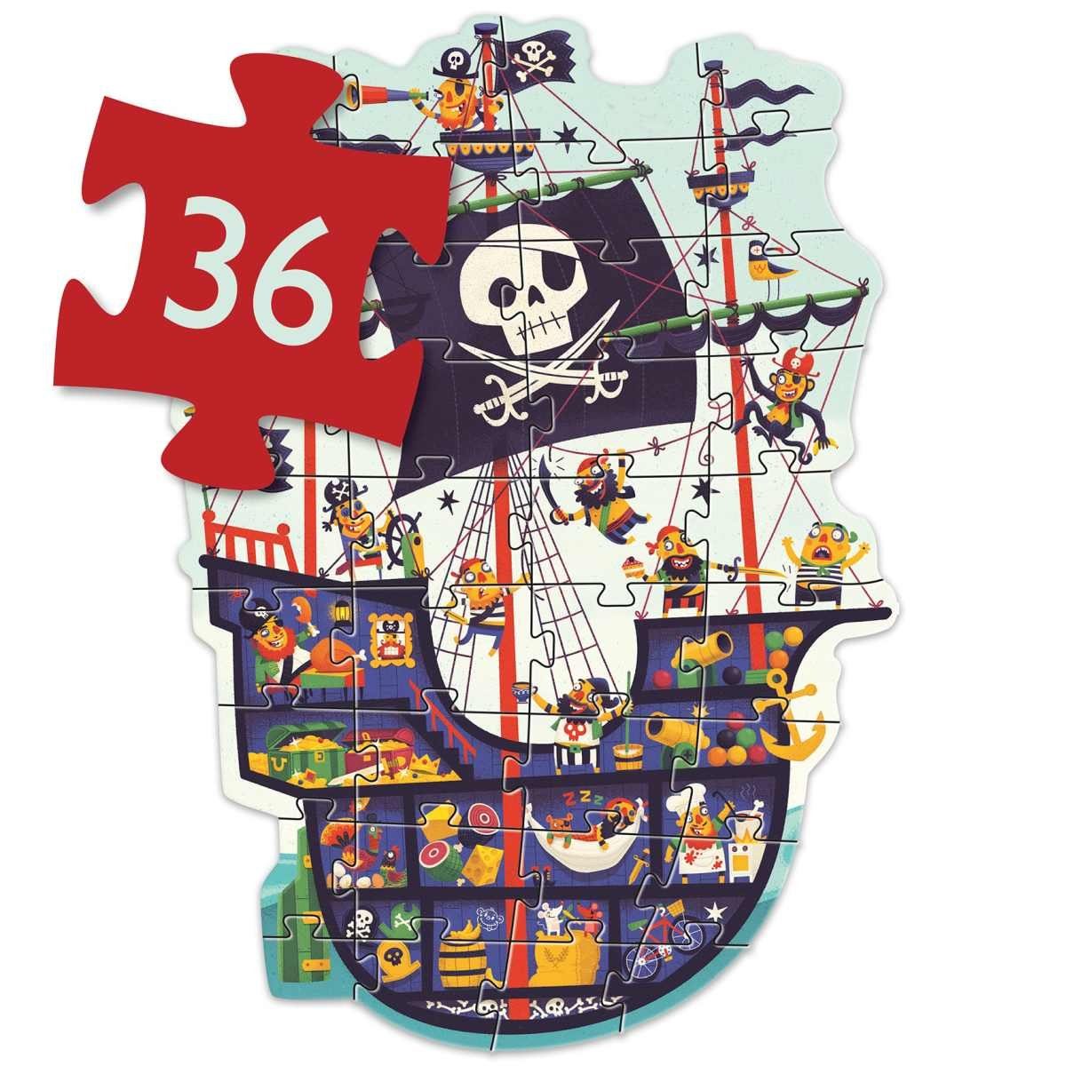 DJECO Konturenpuzzle Puzzle: Das Piratenschiff 36 Teile 90 cm lang, 36 Puzzleteile