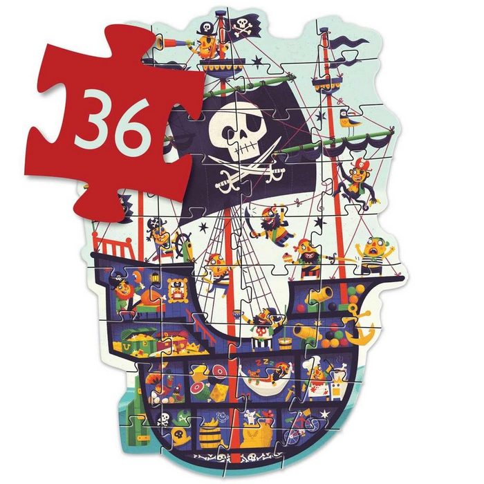 DJECO Konturenpuzzle Puzzle: Das Piratenschiff 36 Teile 90 cm lang 36 Puzzleteile