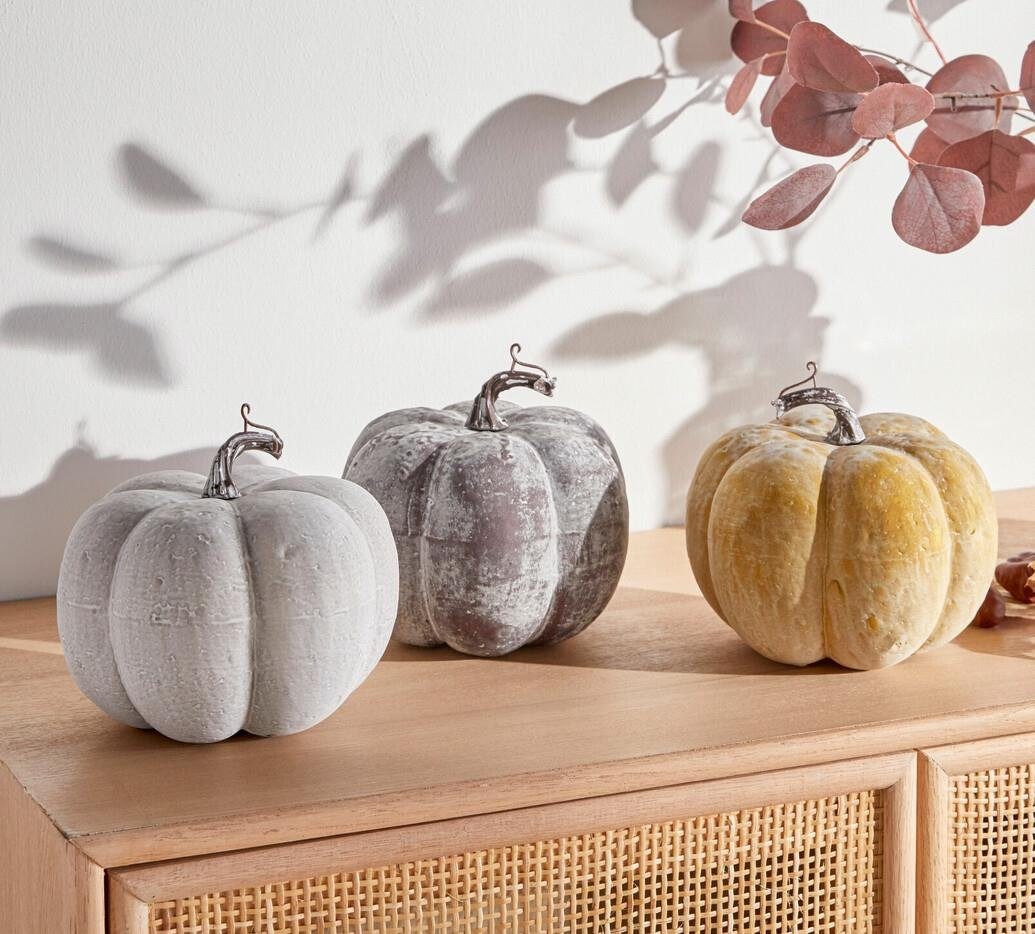 Home-trends24.de Dekofigur Kürbis 3x Tisch Herbst Figur Kürbisse Detailgetreu Schlicht Set