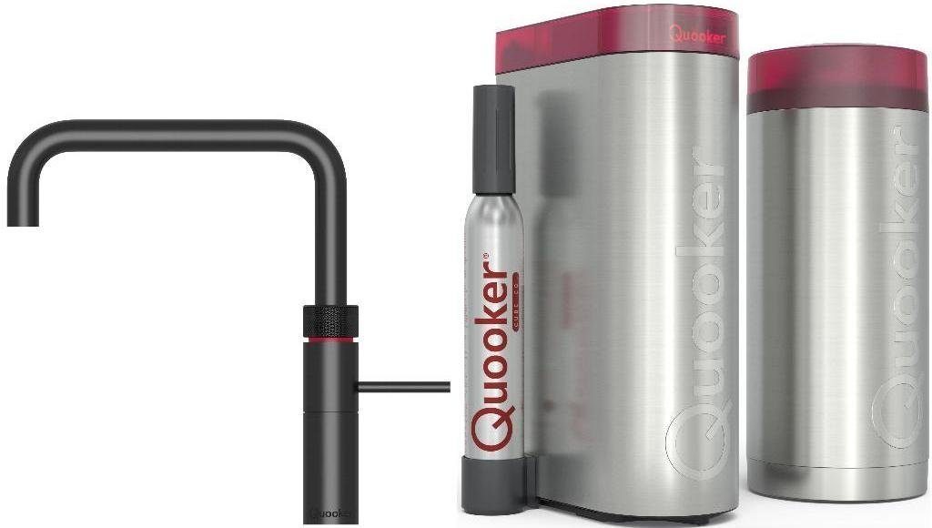 FUSION SQUARE QUOOKER Trinkwassersystem QUOOKER mit CUBE Küchenarmatur mit 2 Schwarz Kochendwasserhahn B 100°C (22FSBLKCUBE) (2-St) Combi