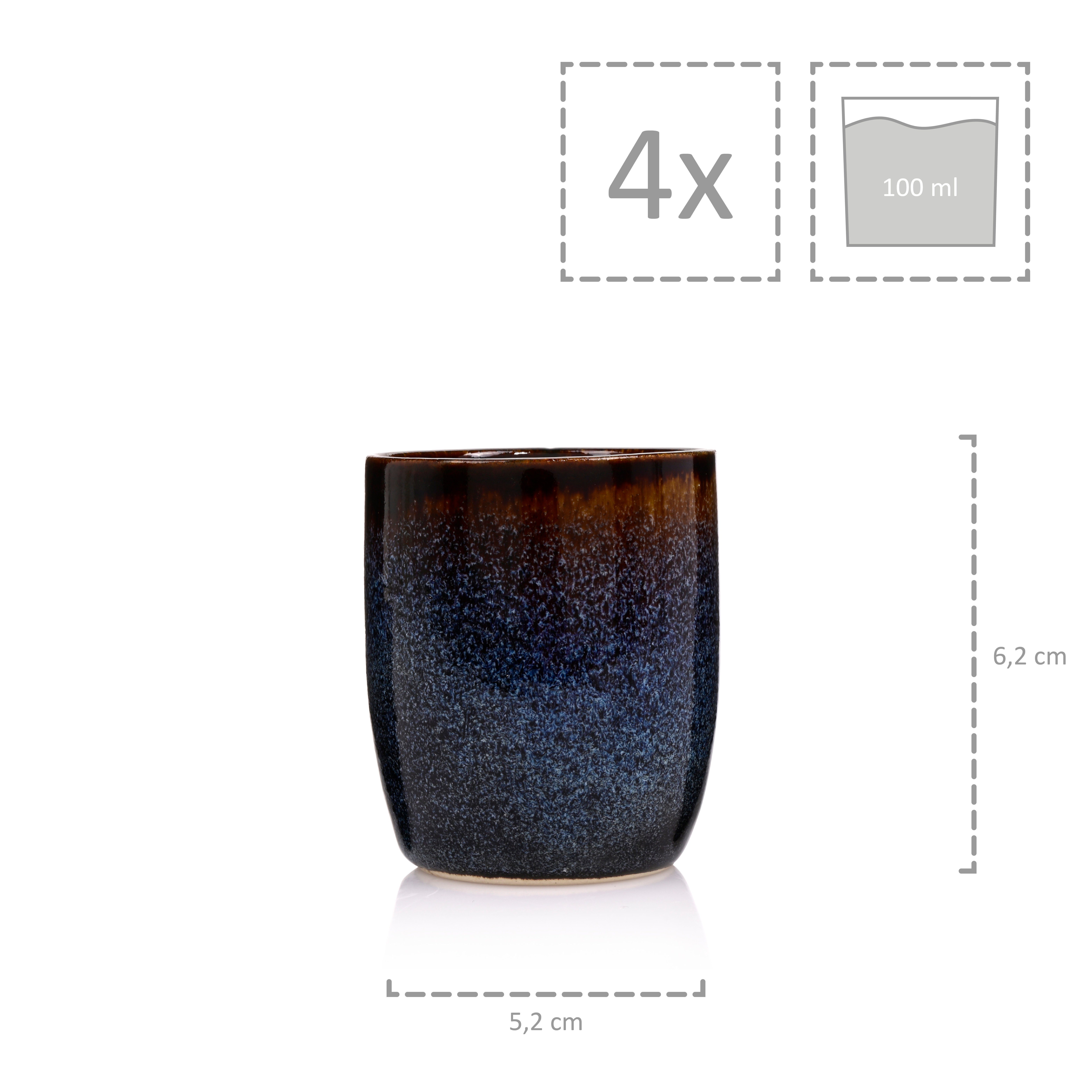 SÄNGER Becher Tokio Espressobecher Set, 4-tlg., Steingut, Blau Schwarz, Handmade, Premium Collection