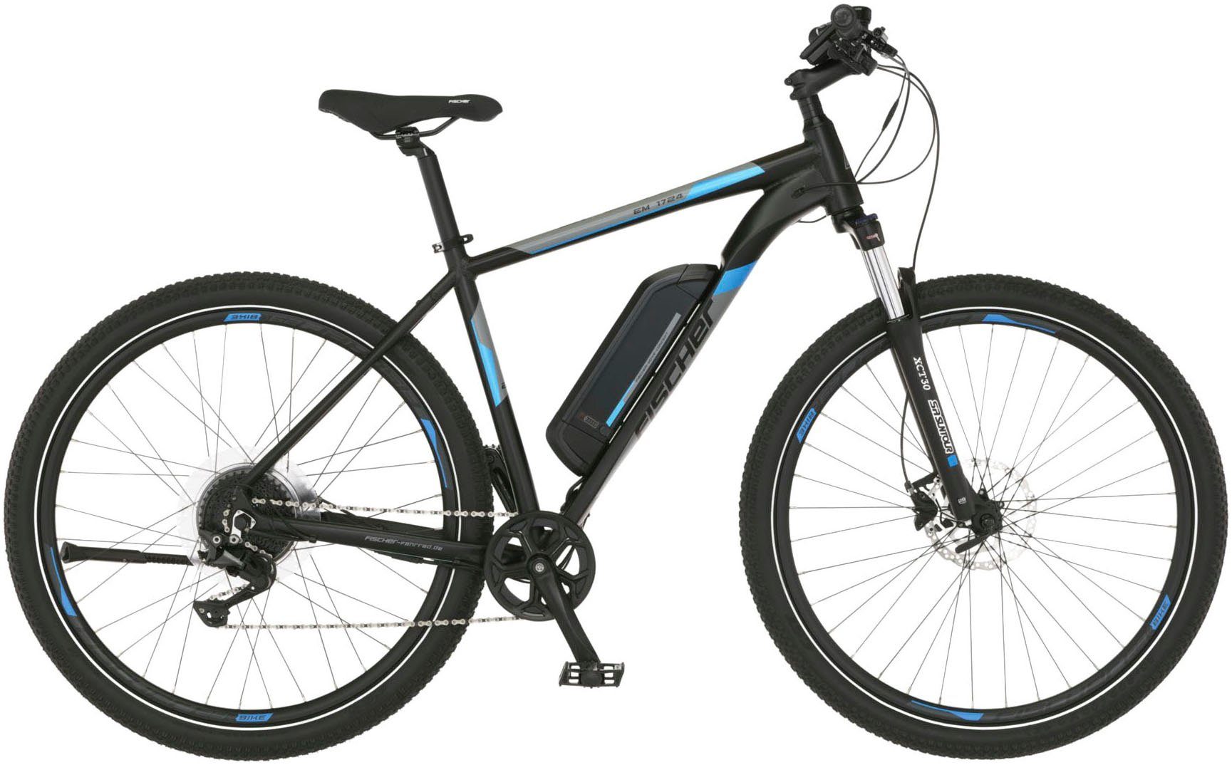 FISCHER Fahrrad E-Bike MONTIS EM 1724 422, 10 Gang, Kettenschaltung, Heckmotor, 418 Wh Akku, Pedelec, Elektrofahrrad für Damen u. Herren, MTB, Mountainbike