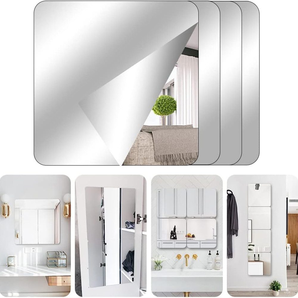 Cachito Wandspiegel 4 Stück Fliesenspiegel Spiegel zum Aufkleben,Acrylspiegel Schulspiegel, für Wand Schule Zuhause Wohnzimmer Badezimmer Schlafzimmer