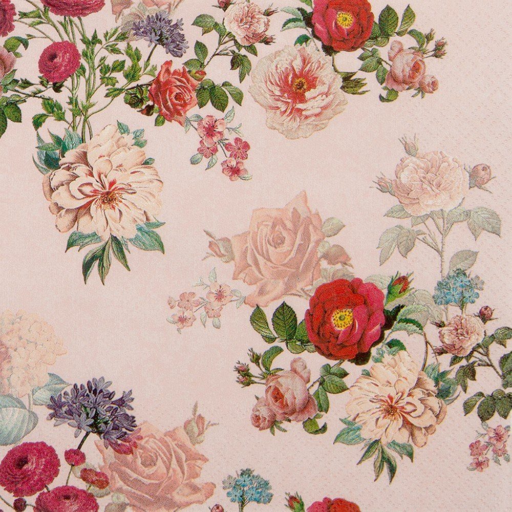 HOME FASHION Papierserviette 20 Servietten Elisabeth rose - Vintage Blumen-Komposition rosa 33x33cm, (20 St)