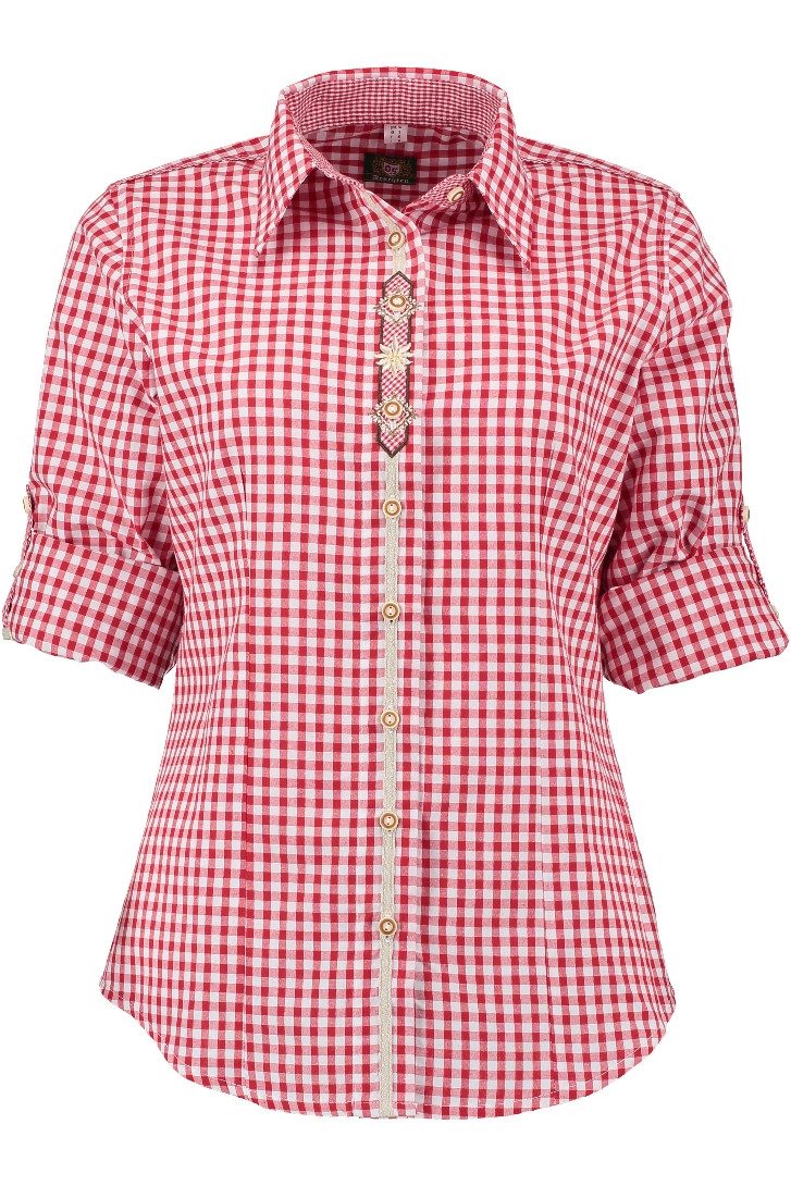 Orbis Textil GmbH & Co. KG Trachtenbluse Trachtenbluse - DEBORAH - mittelblau, mittelrot, grün