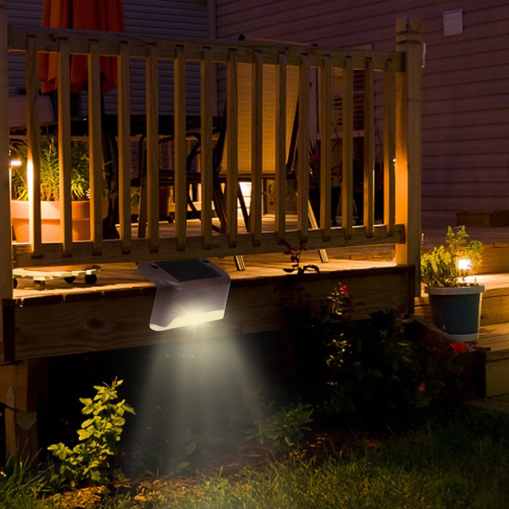 Garten Solarlampen Zaun, LED Garten, Wandleuchte Balkon Stück Aussen für Braun warmweiß, Farbwechselnde integriert, Beleuchtung, für Solarleuchte Garten Terrasse Dekoration, Wasserdichte fest Solarleuchten 4 LED Solar LED OULENBIYAR Stufen Treppen Außen