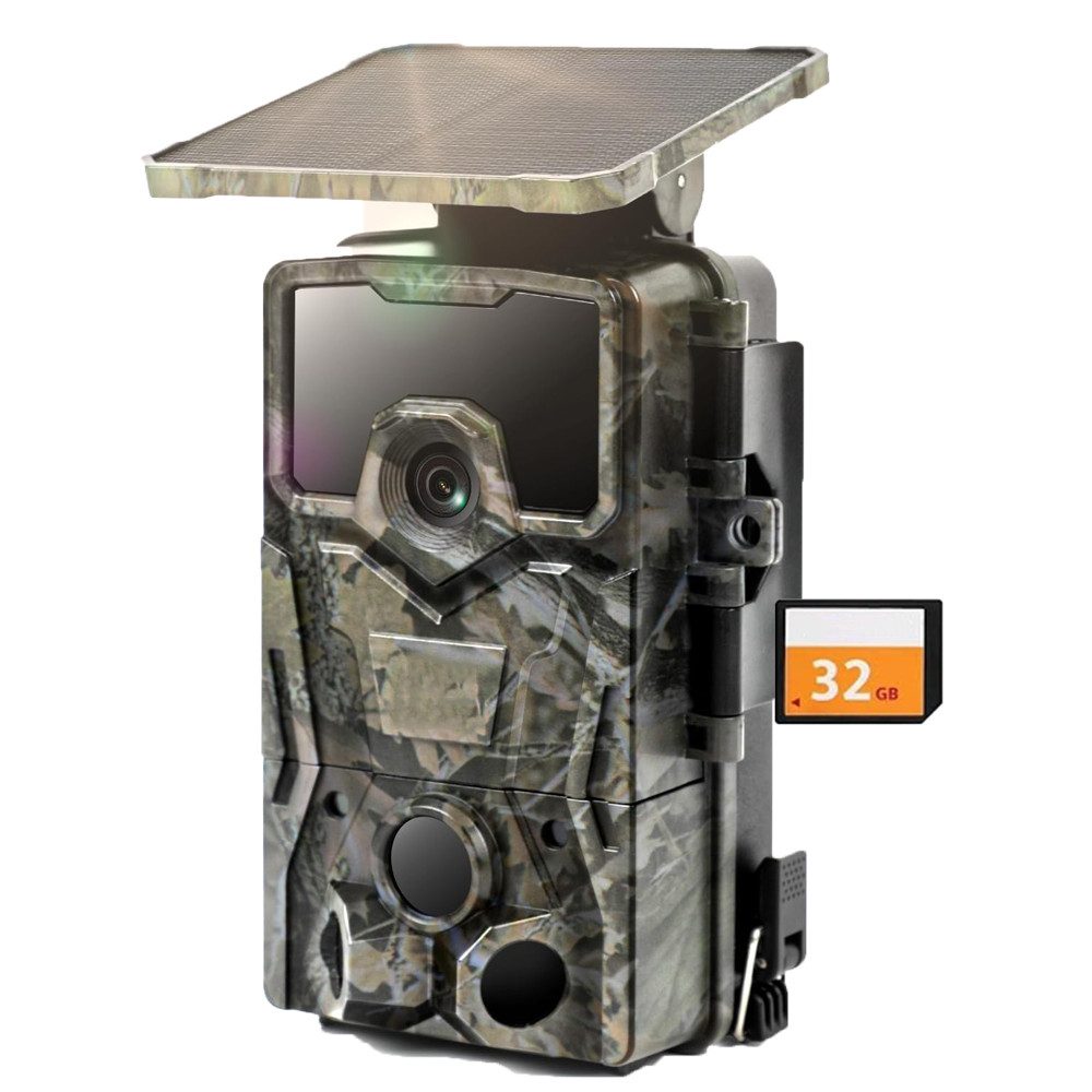 TWUFY Wildkamera Solar Wildkamera 4K 48MP Wildtierkamera mit 32 GB Speicherkarte (Aussen, außen, für Wildtierüberwachung und innere Sicherheit, Jagdkamera Wildkamera mit Bewegungsmelder 36pcs 850nm Infrarot-LEDs, 1-tlg., Eingebaute Lithiumbatterie, Kein WLAN, 0.3s Auslöser, IP66 Wasserdicht, für Wildtierbeobachtung & Heim Sicherheit Wildlife Monitoring)
