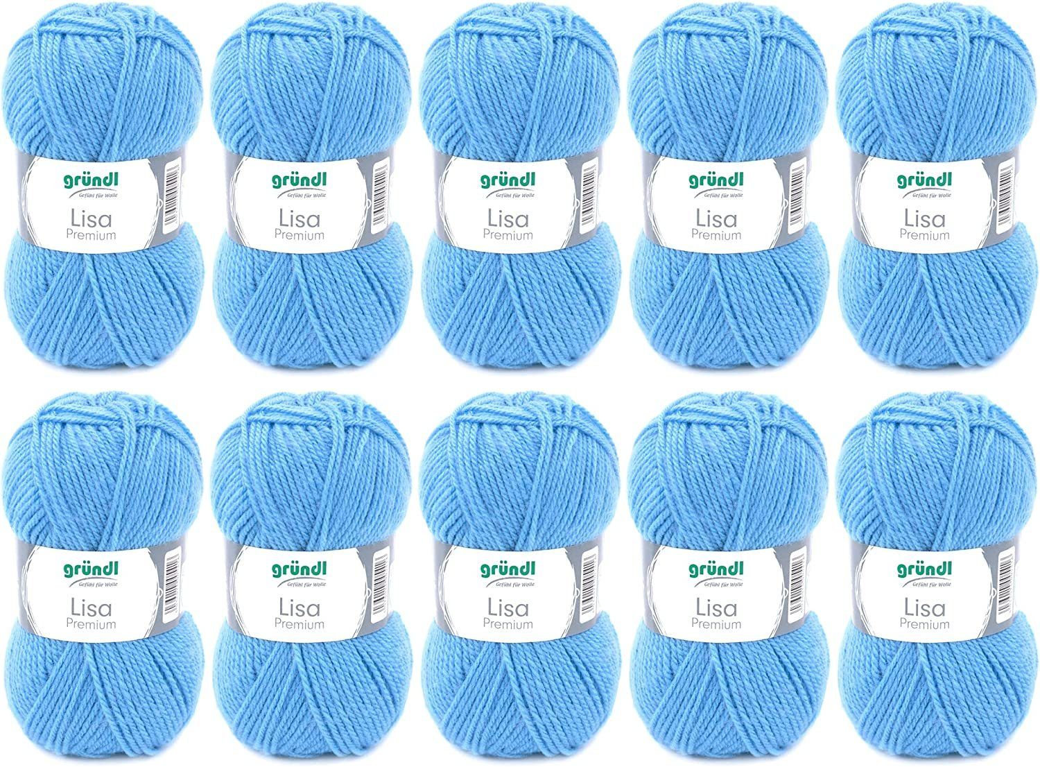 Gründl Wolle Lisa Premium Uni im 10x50g Wollpaket zum Handarbeiten Häkelwolle, (Wolle zum Stricken, Häkeln, Handarbeiten, Handstrickgarn), weich und pflegeleicht, ohne Schurwolle