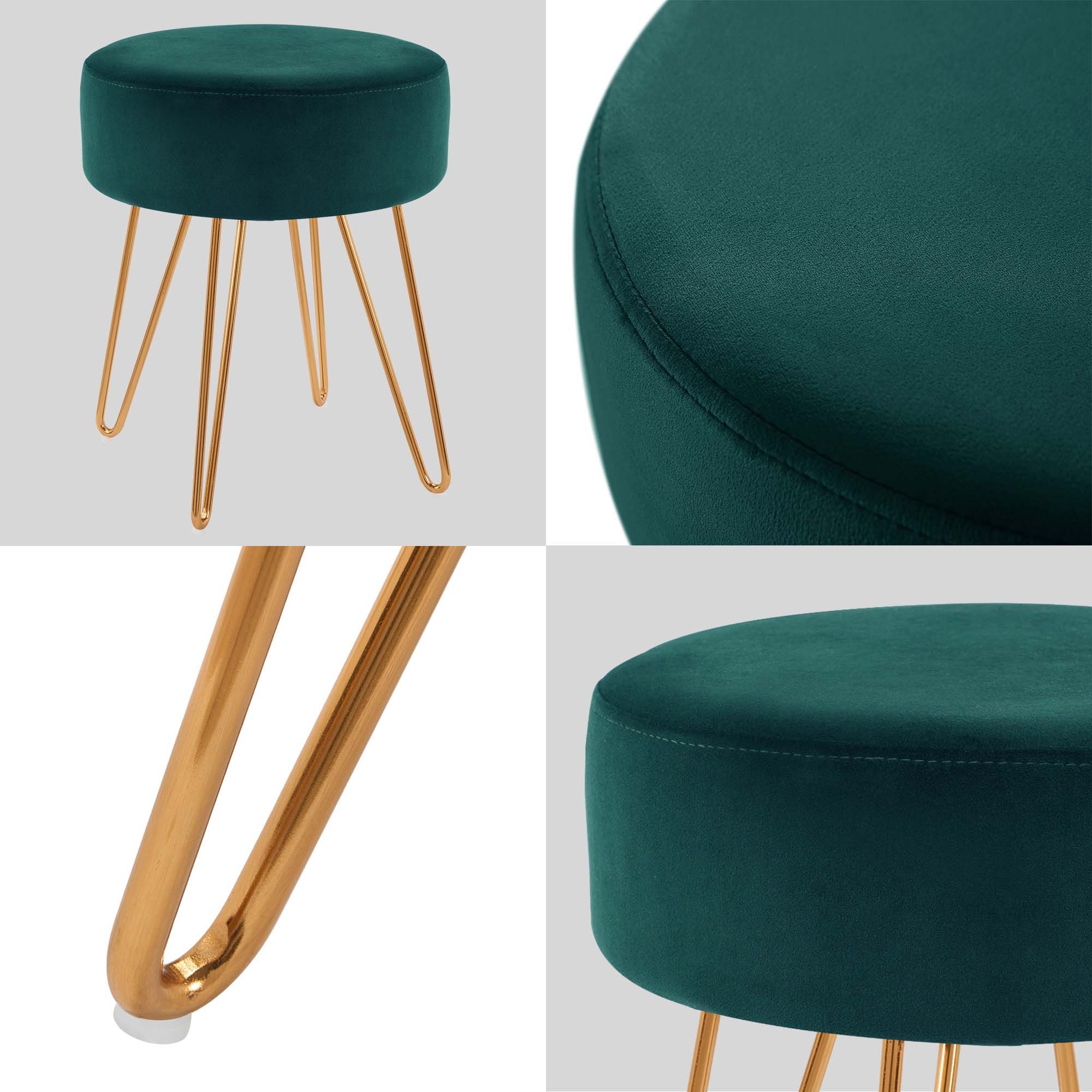 Duhome Hocker (9111), Sitzhocker Rund Hocker Samt oder Stoff Lederoptik Schemel Metallbeine