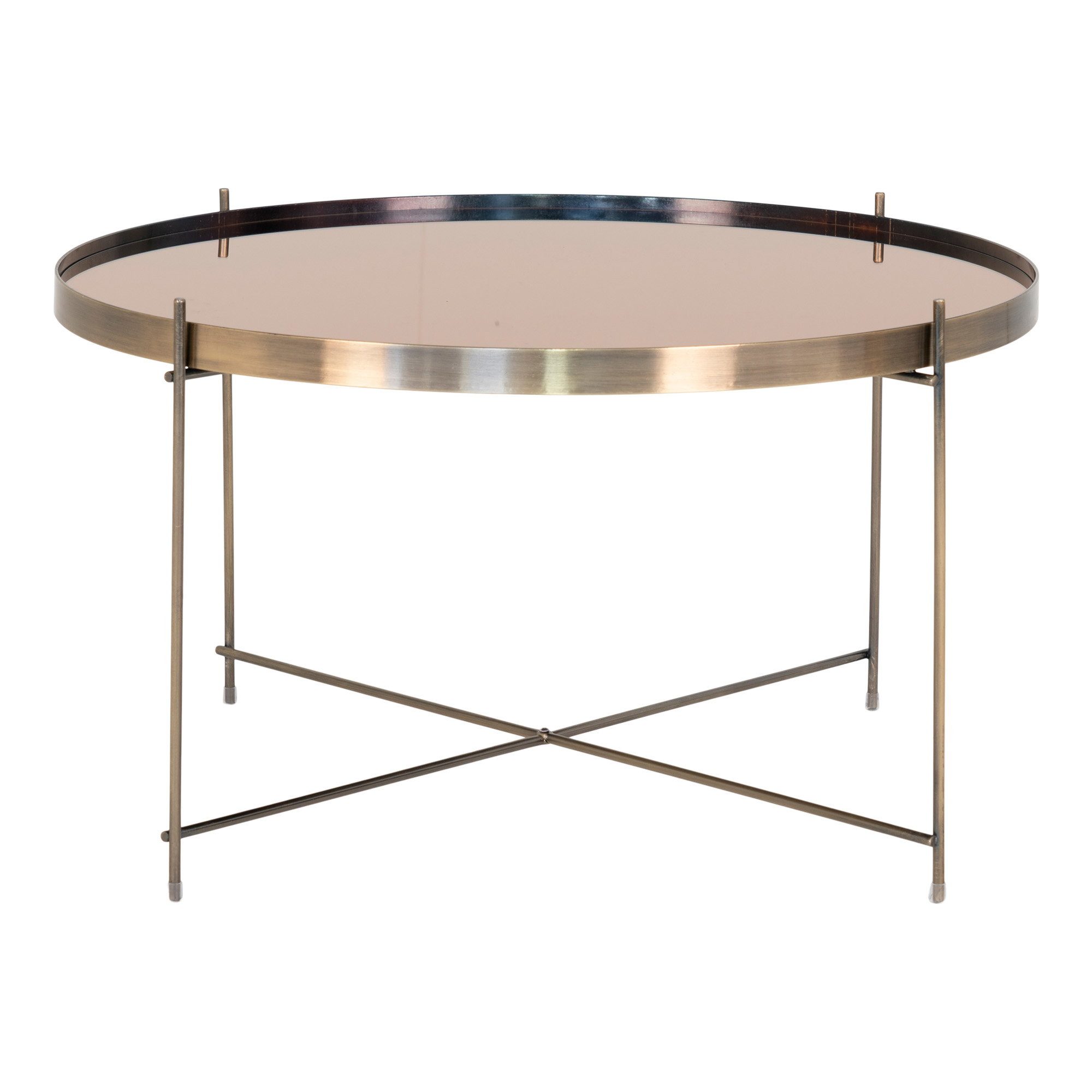 tinkaro Couchtisch Venezia Glas Stahl ø70x40cm Messing-Look (1-St), Runder Beistelltisch aus Stahl mit kompakter Ablage fürs Wohnzimmer
