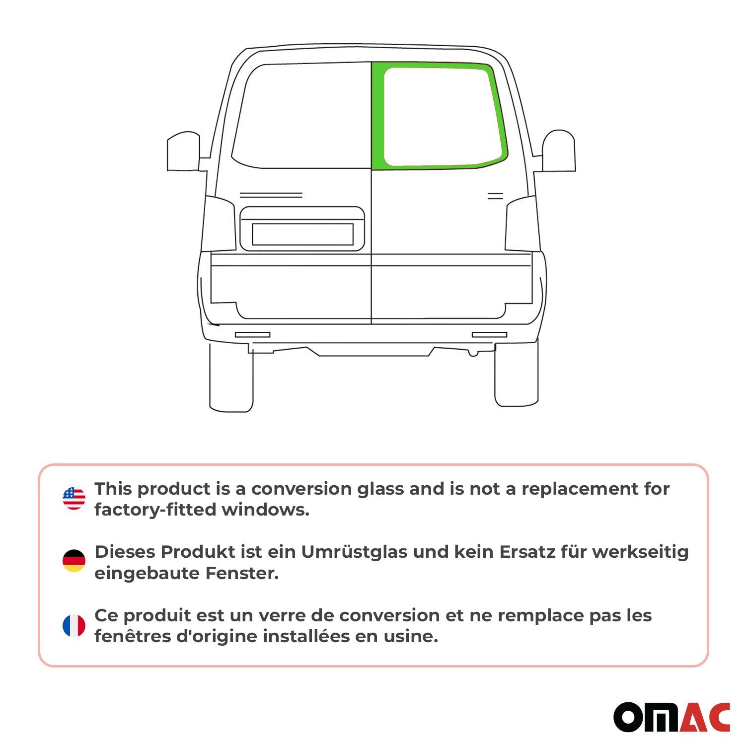OMAC Fenster Flügeltürfenster für VW T5 2003-2015 L1 L2 Hinten Auto, (1 St), Haltbar, Langlebig