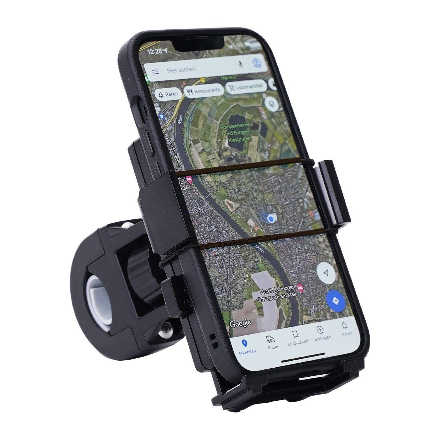 FISCHER Fahrrad Handy-Halterung Universal 360° Fahrrad-Halterung Lenker-Halter, (Universell für Smartphone von 4" bis 7", drehbar, mit Sicherungsband)