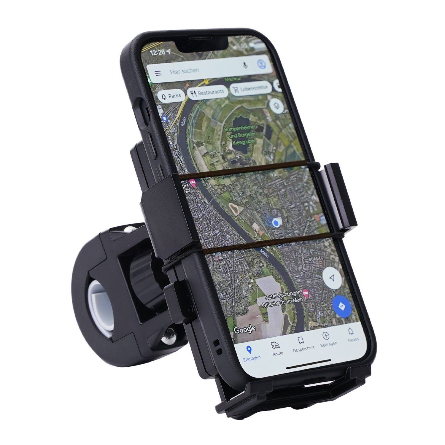 FISCHER Fahrrad Universal 360° Fahrrad-Halterung Lenker-Halter  Handy-Halterung, (Universell für Smartphone von 4 bis 7, drehbar, mit  Sicherungsband)