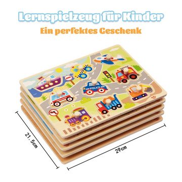 Tooky Toy Steckpuzzle Spielzeug Puzzle aus Holz 5 Set, 50 Puzzleteile, Lernspielzeug Holzspielzeug Kinder Steckspiel Steckpuzzle